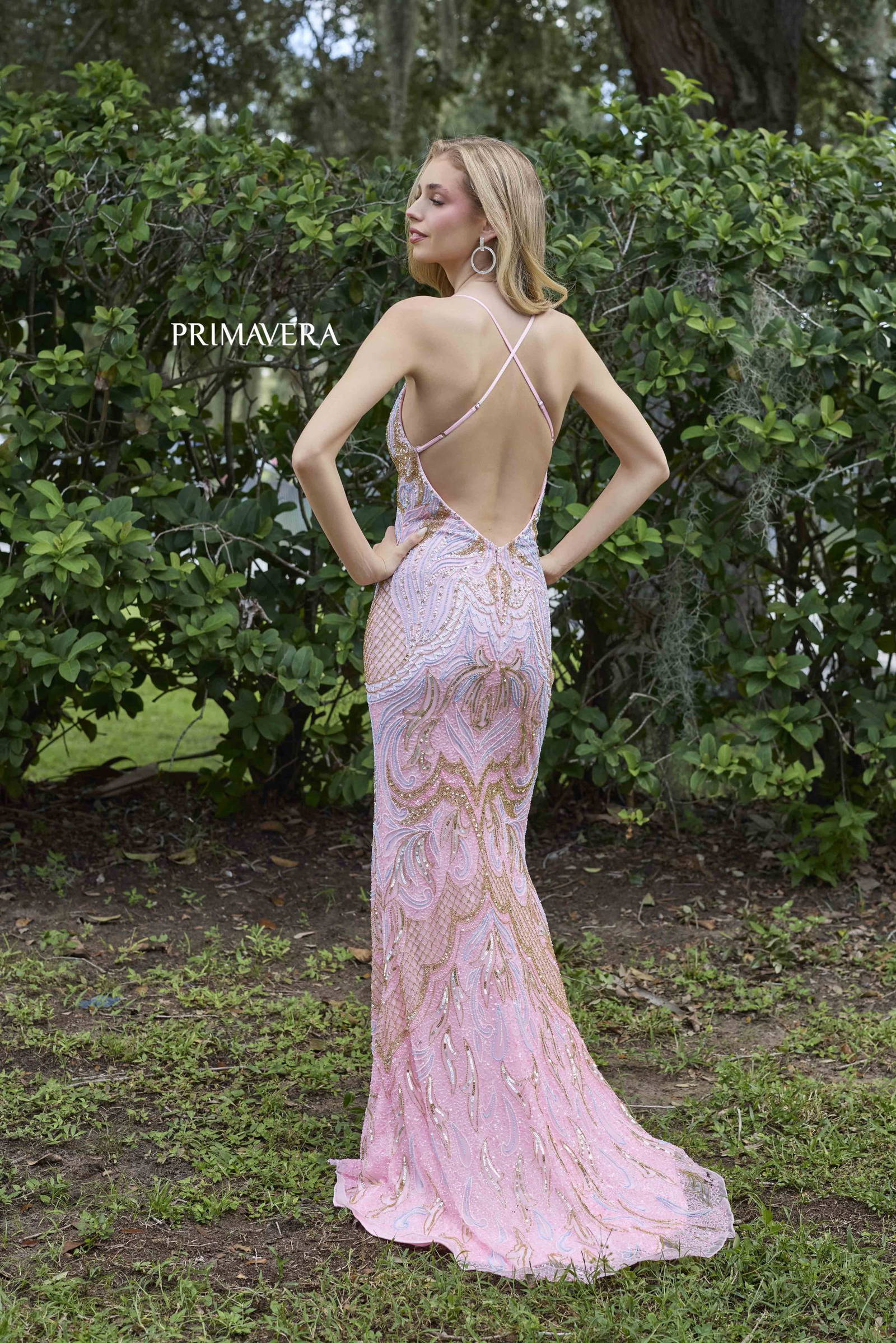 Primavera Couture -4311 V-Neck Beaded Prom Dress