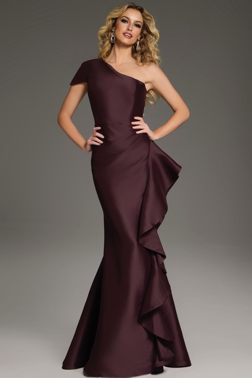 Jovani -43126 One-Shoulder Evening Gown with Cascading Ruffle Detail