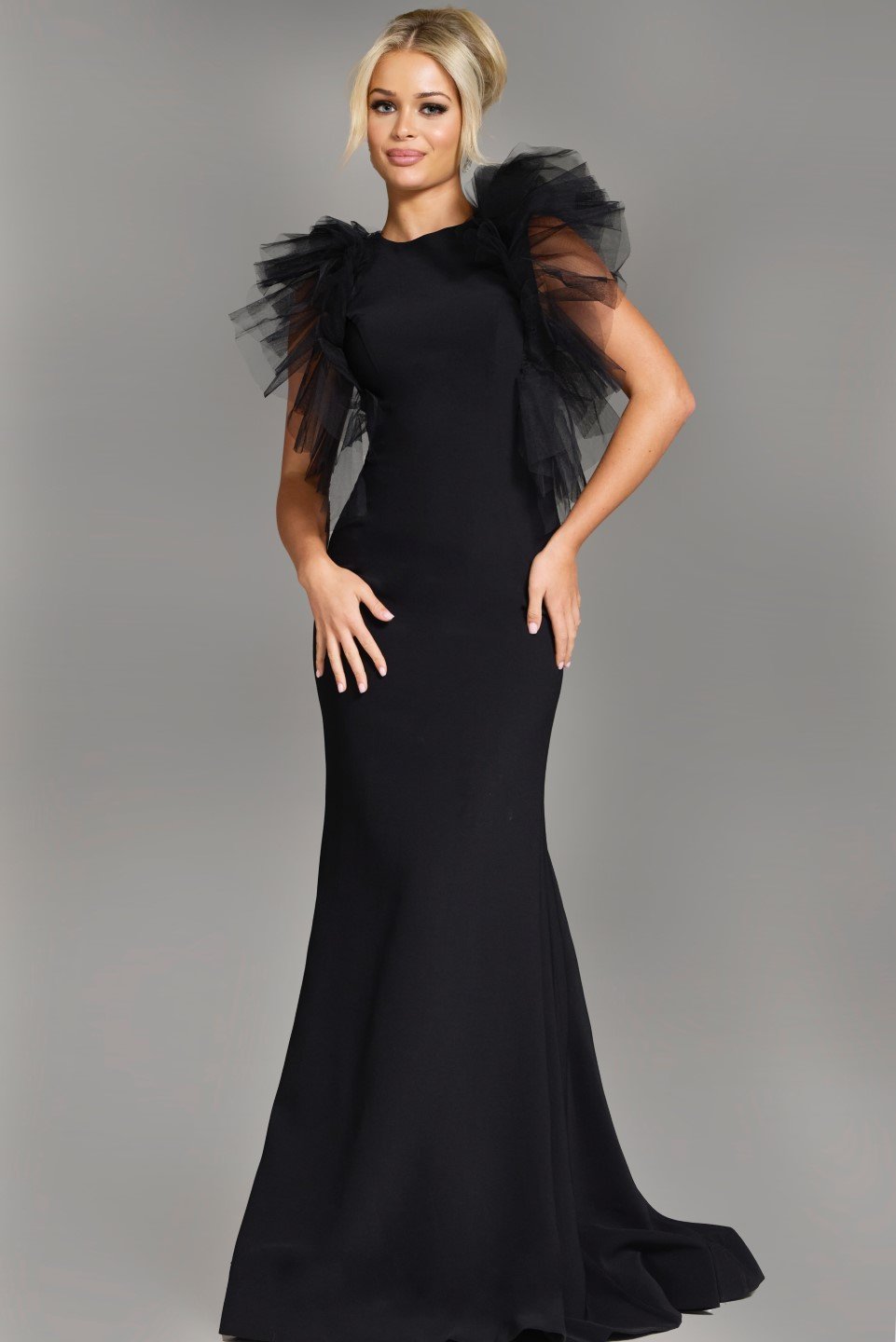 Jovani -43153 Elegant Floor-Length Evening Gown with Layered Tulle Sleeves