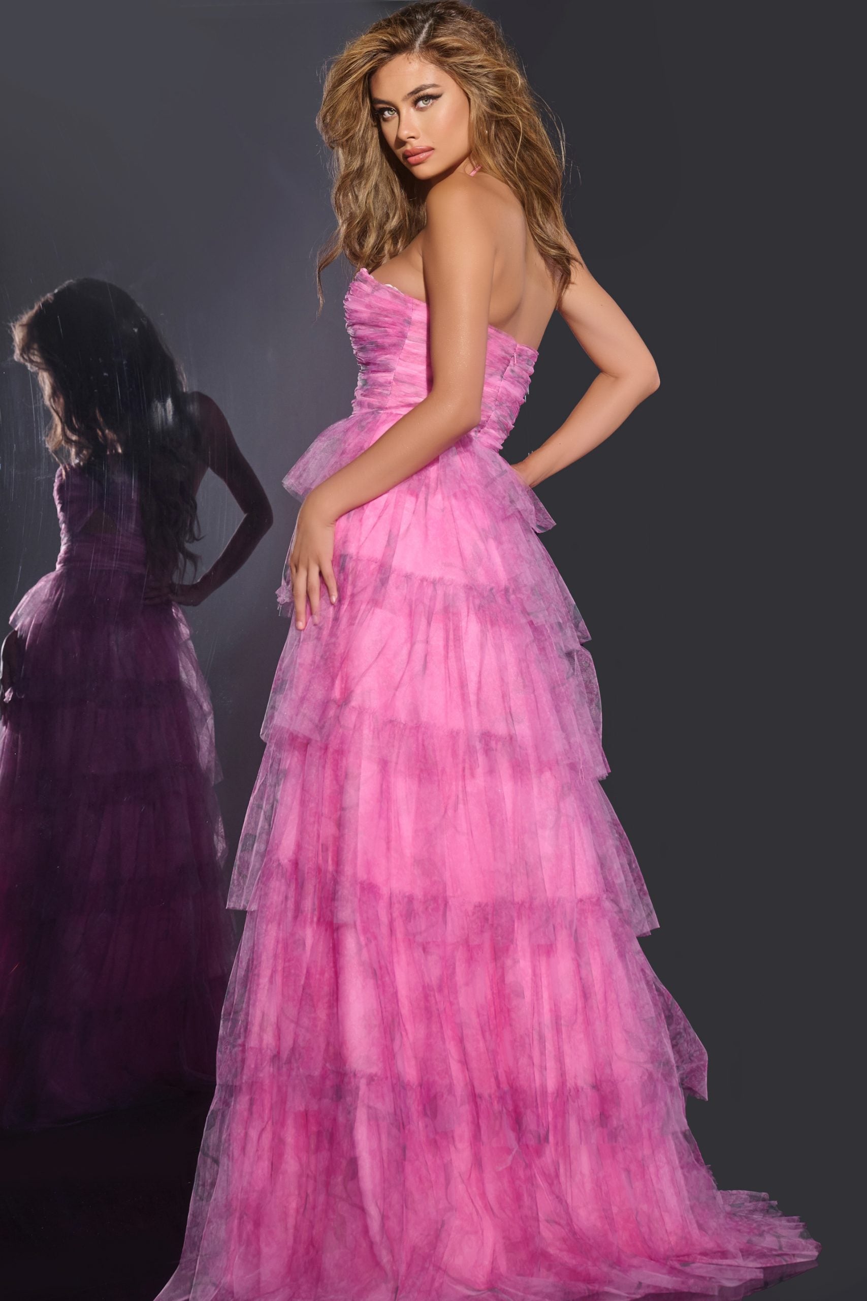 Jovani -43170 Halter Neck tiered tulle Prom gown