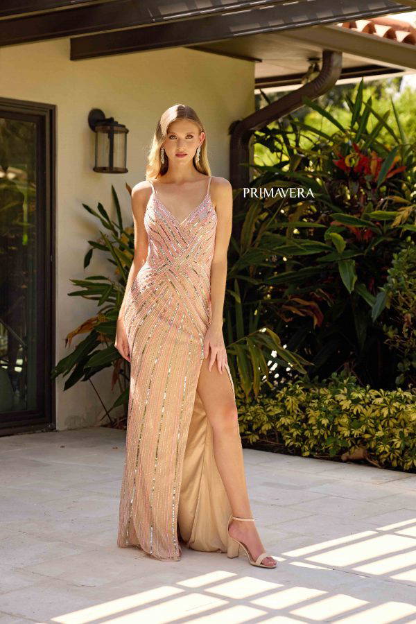 Primavera Couture -4322 Plunging sheath Prom Dress