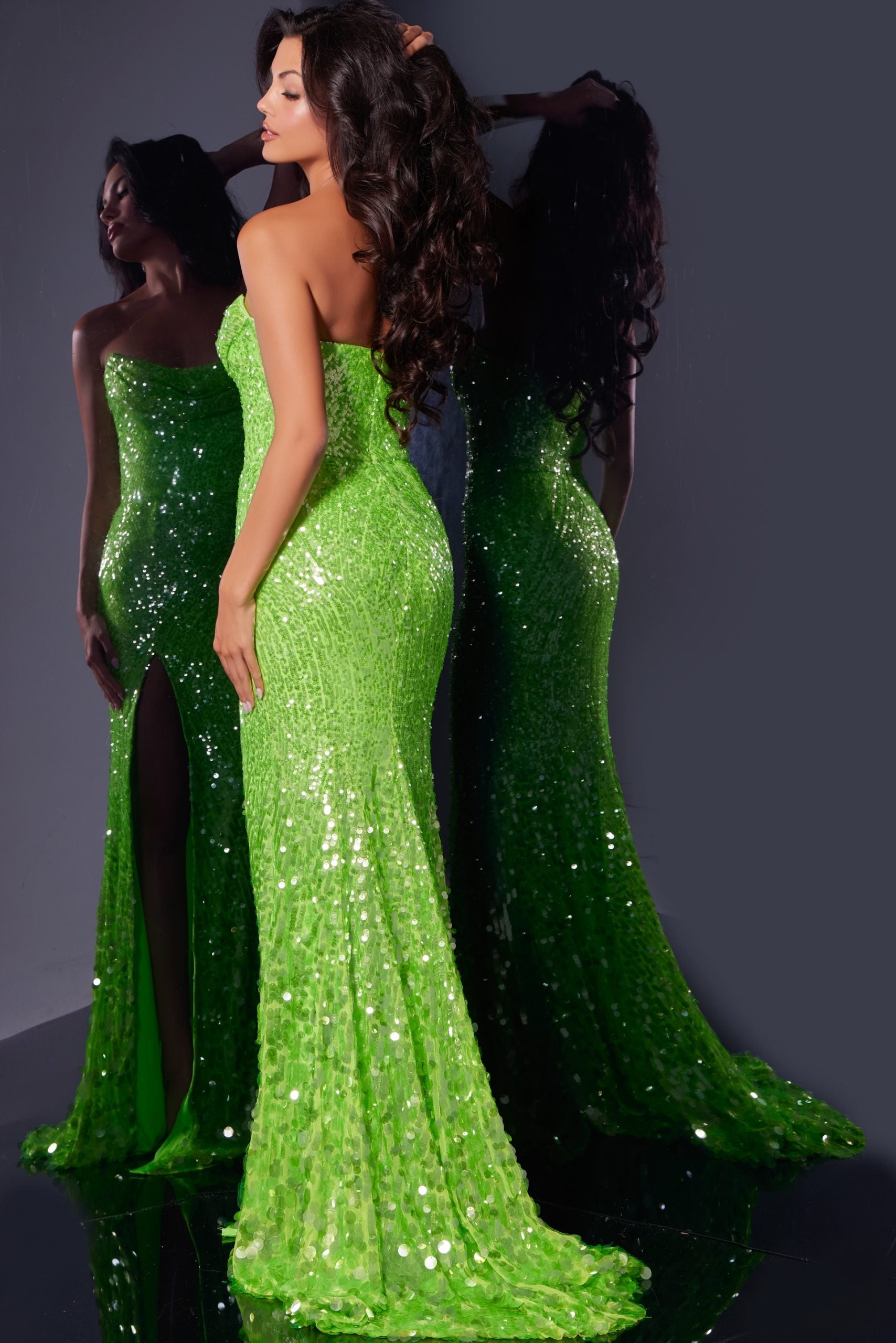 Jovani -43338 Sequin Strapless Prom Gown with Side Slit