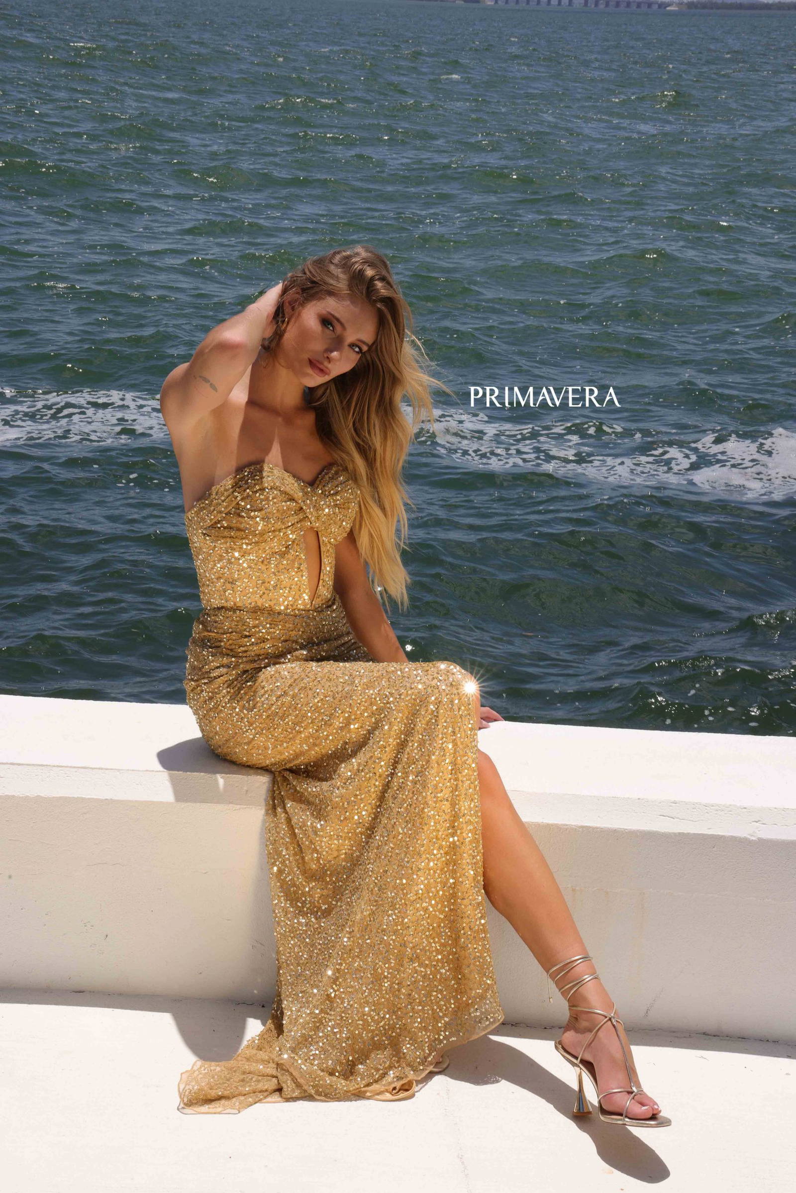 Primavera Couture -4340 Strapless Sweetheart Neck long Gown.