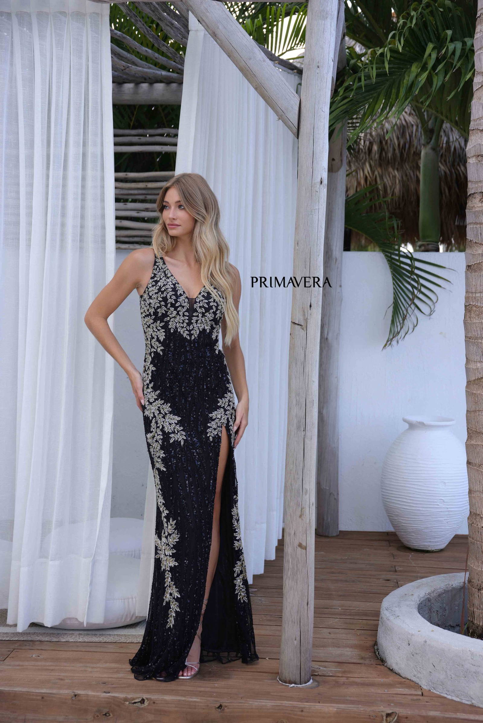 Primavera Couture -4342 Foliage Ornate Prom Dress