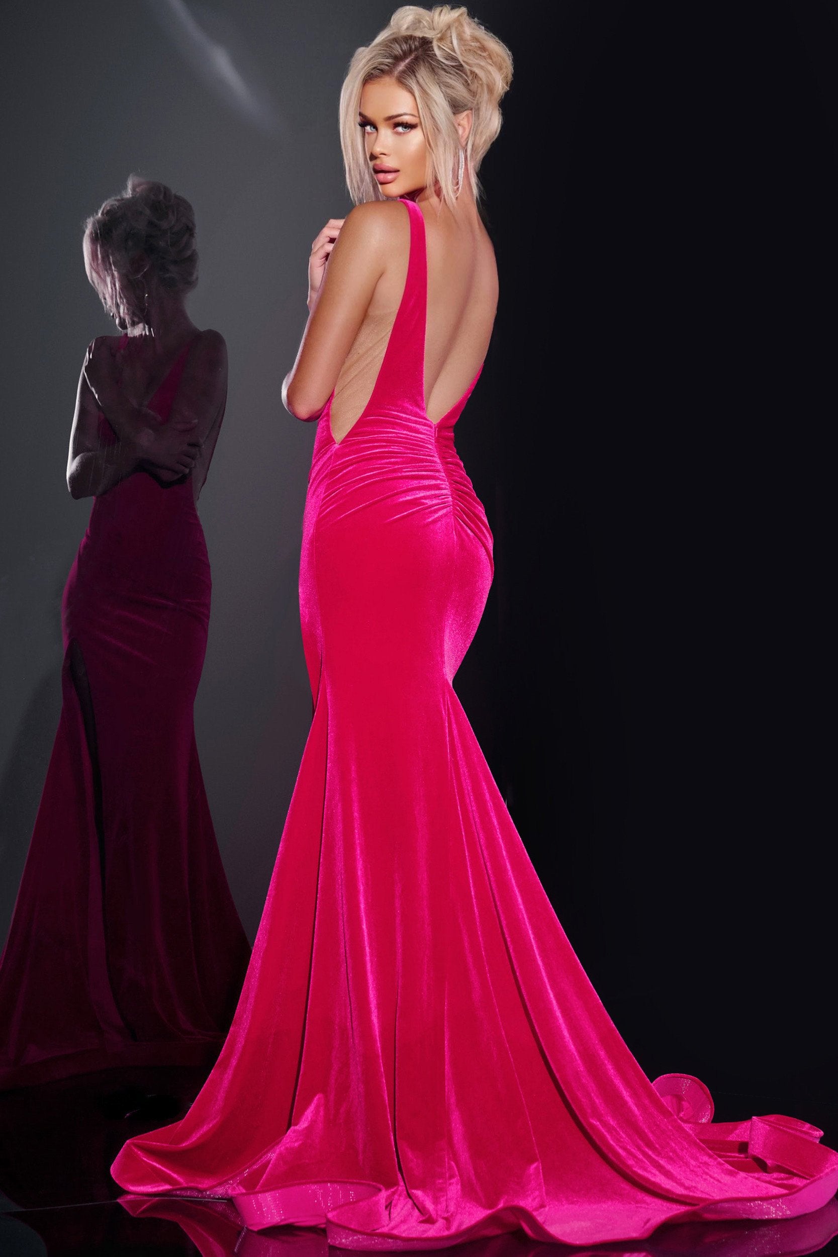 Jovani -43578 Velvet Fitted Prom Gown with Plunging Neckline