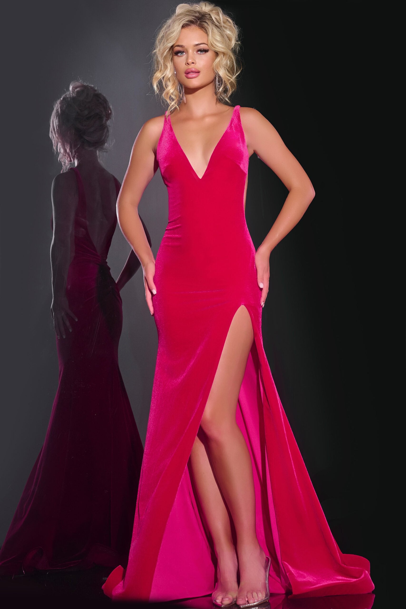 Jovani -43578 Velvet Fitted Prom Gown with Plunging Neckline