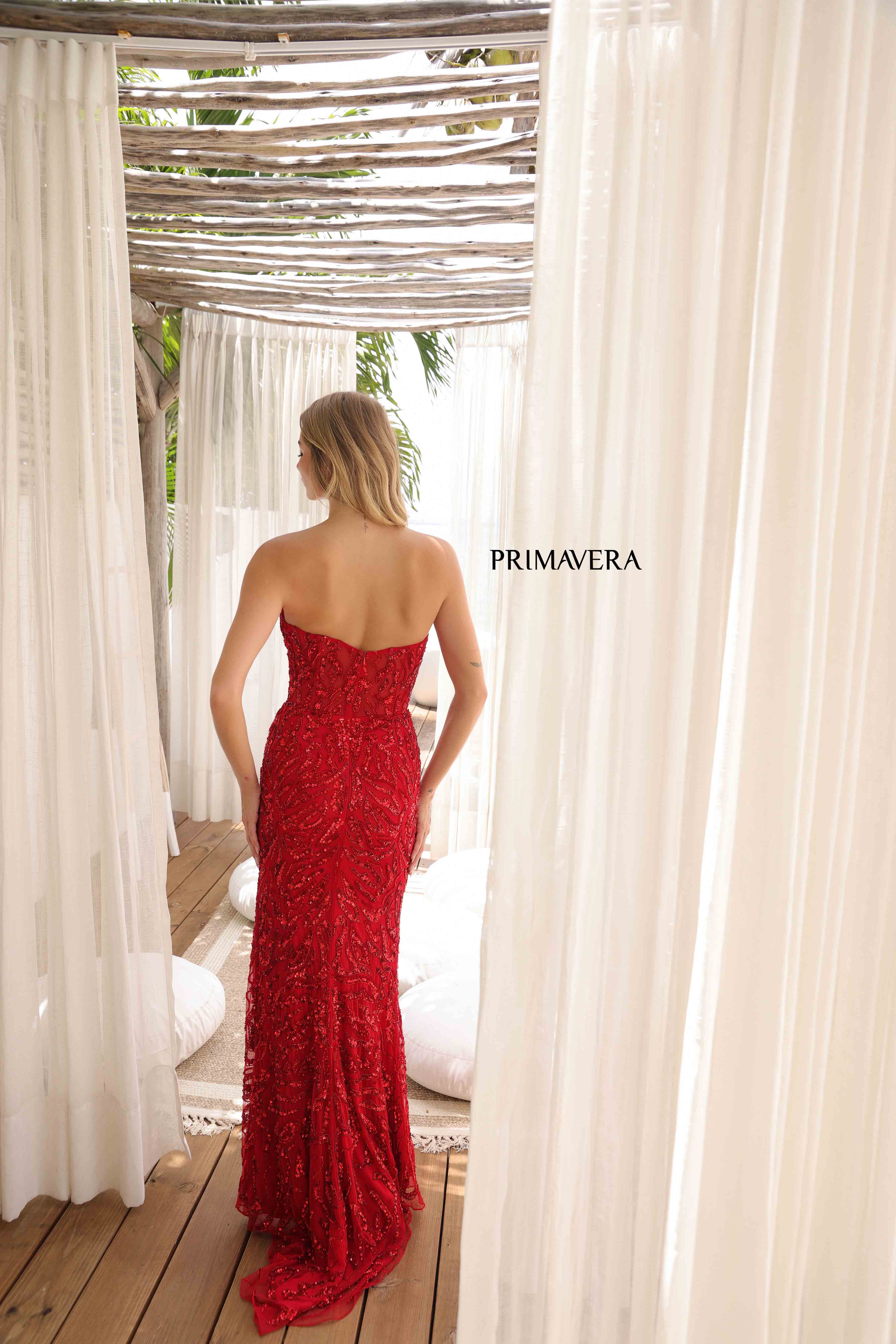 Primavera Couture -4360 V-Neck Beaded Sequin Prom Dress