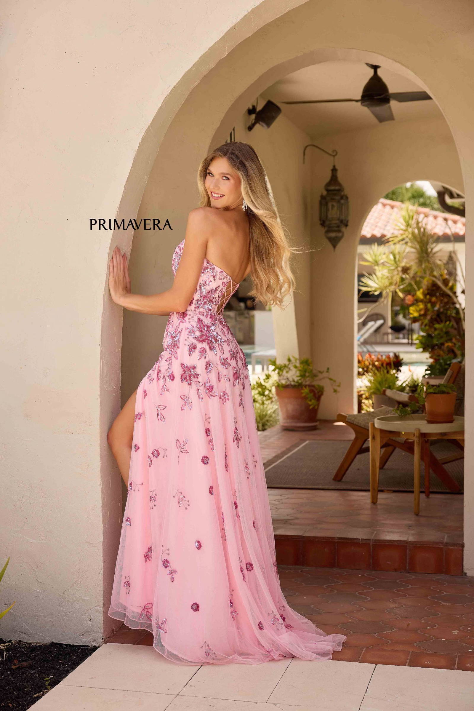 Primavera Couture -4361 Strapless Lace-Up Back Prom Dress