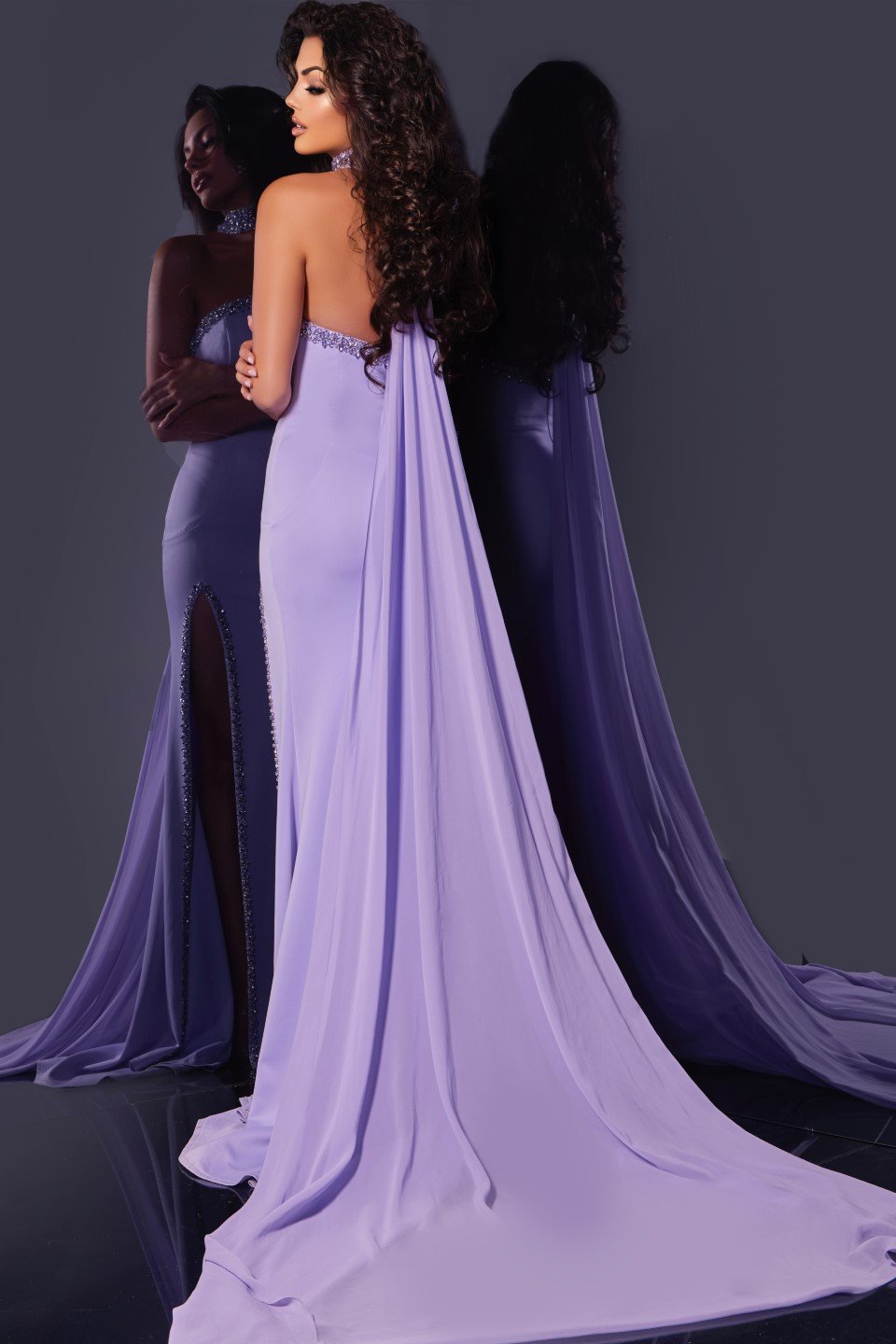 Jovani -43658 Halter Neck Prom Gown with Embellished High Slit