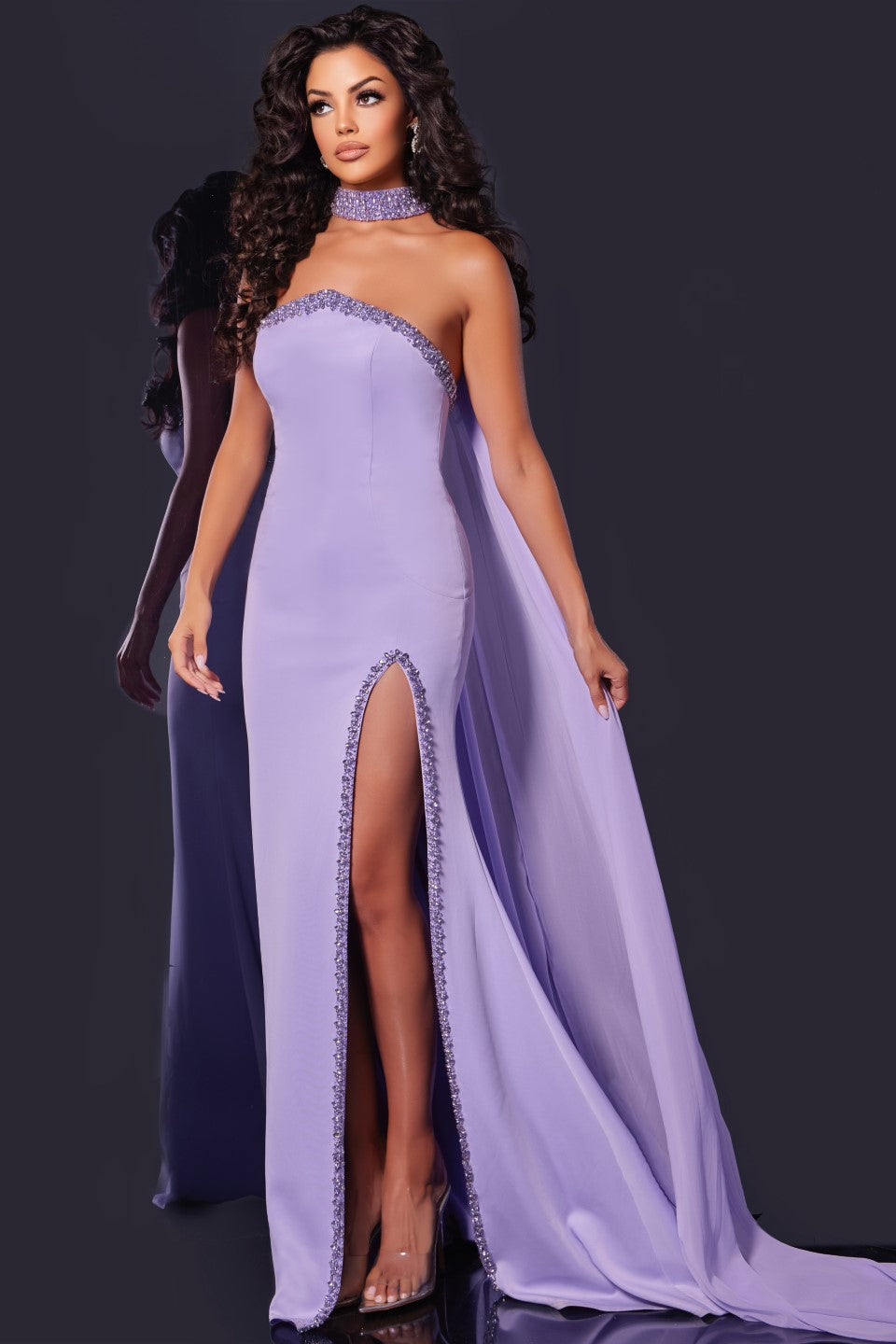 Jovani -43658 Halter Neck Prom Gown with Embellished High Slit