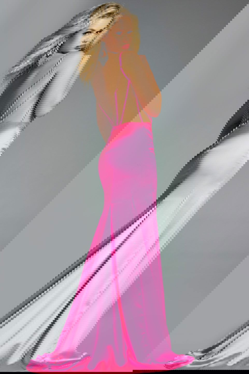 Jovani -43681 Beaded V-Neck High Slit Gown