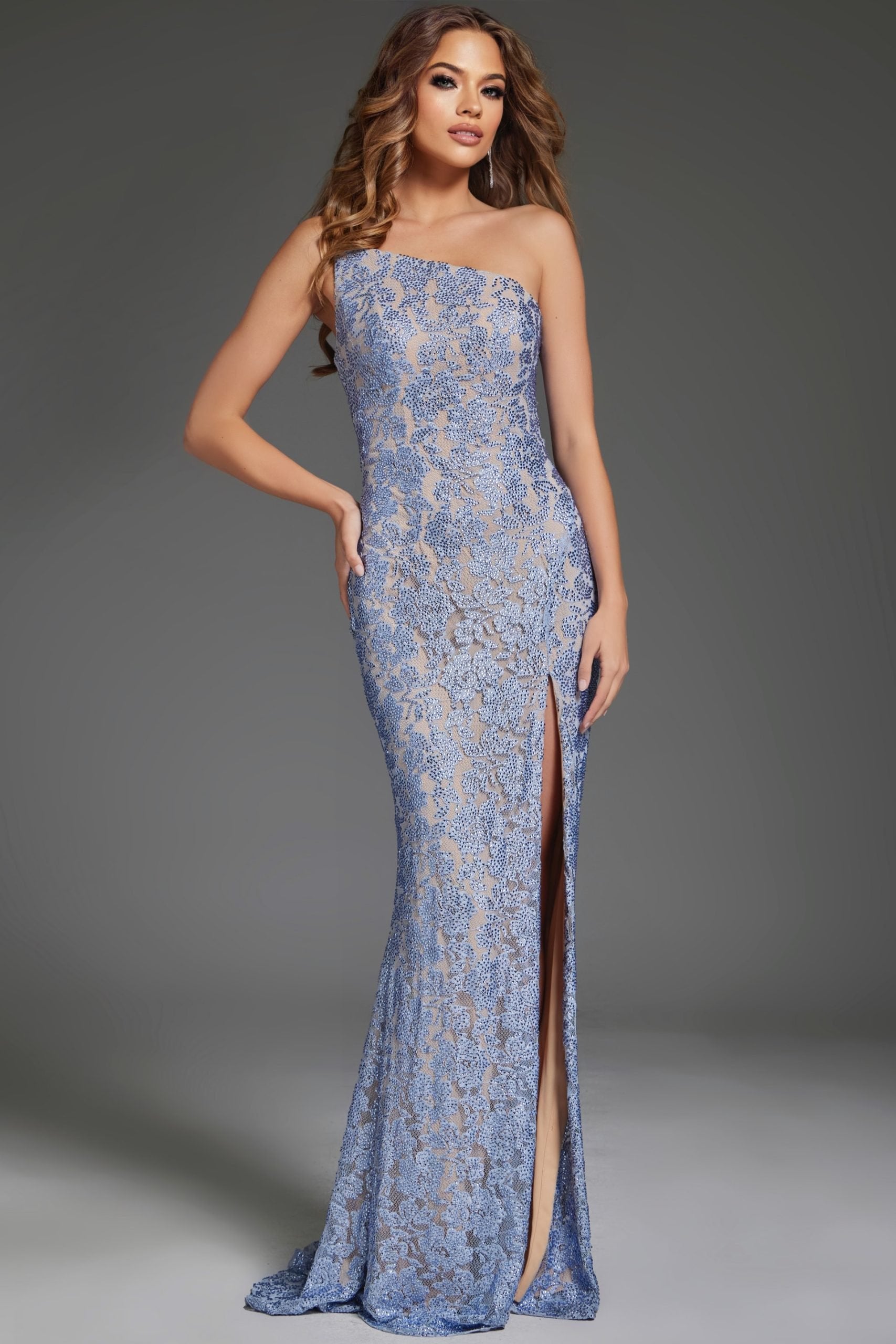 Jovani -43753 One Shoulder Lace Prom Gown