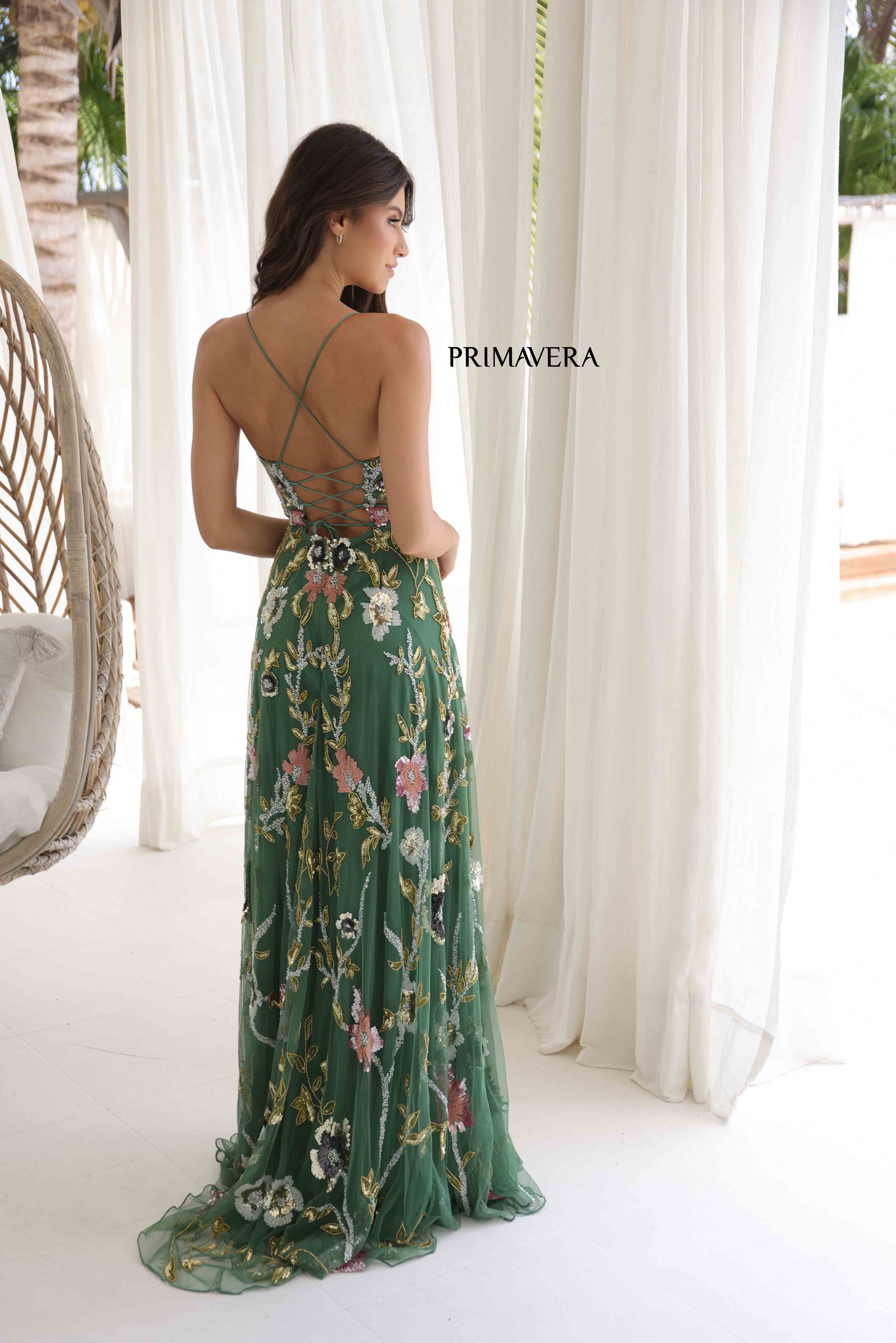 Primavera Couture 4378 - V-Neck Floral Sequin Prom Gown