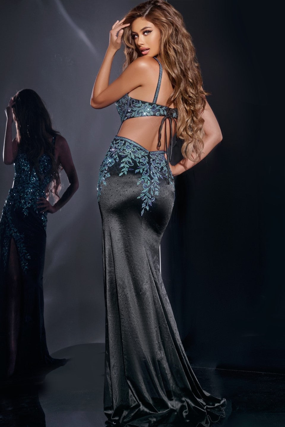 Jovani -43796 Sleeveless Prom Gown with Floral Embellishments and High Slit