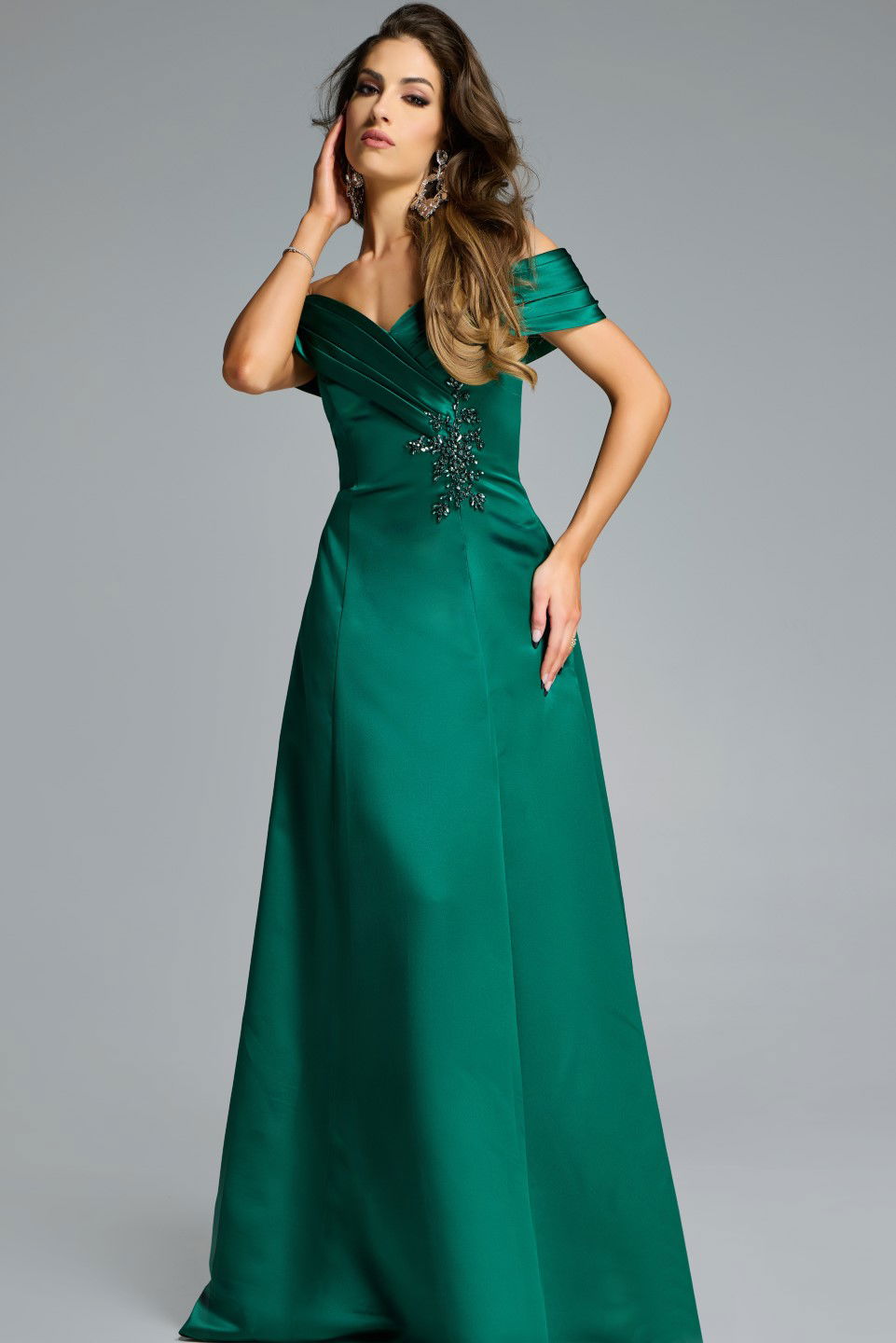 Jovani -43808 Embellished Off-the-Shoulder A-Line Gown