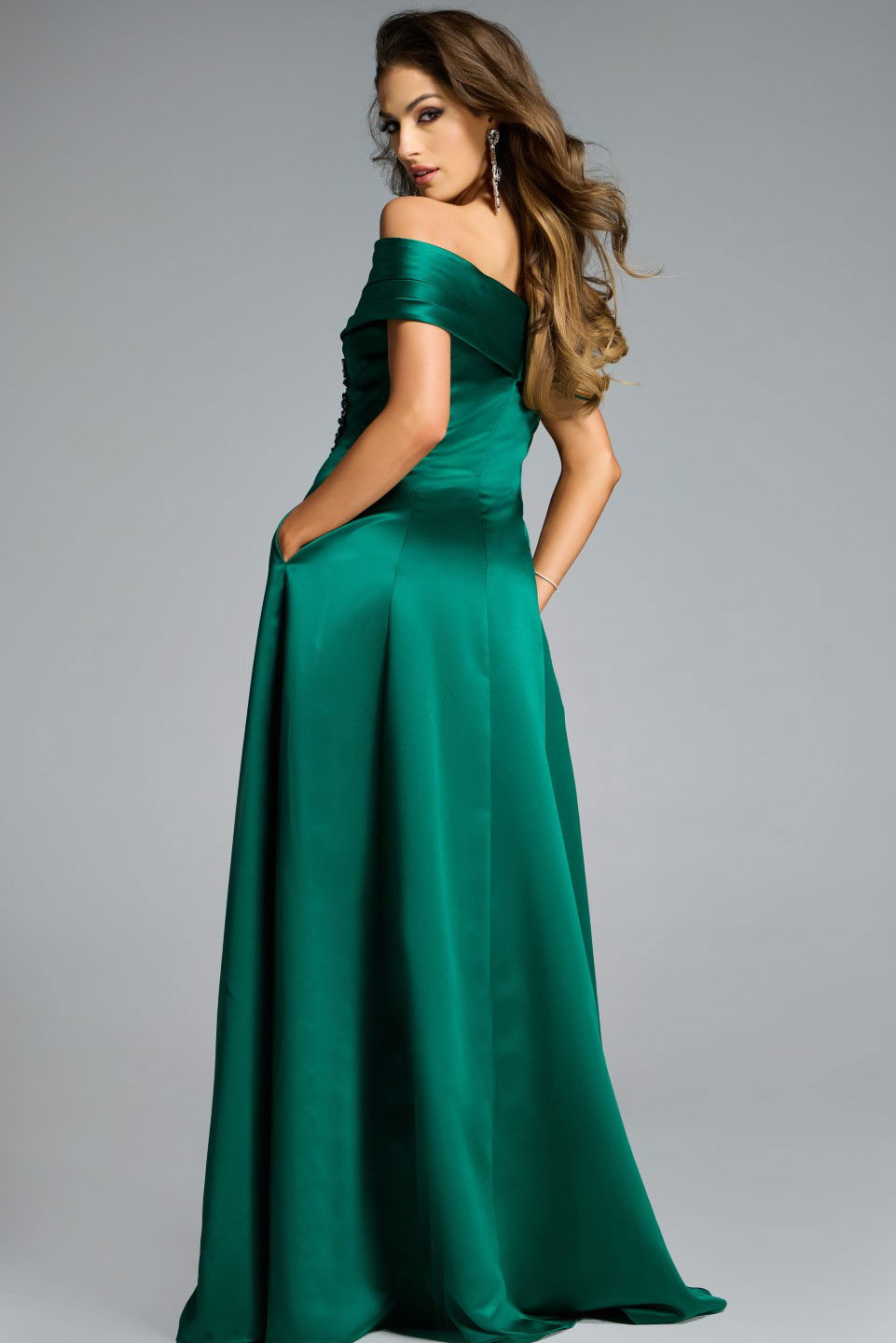 Jovani -43808 Embellished Off-the-Shoulder A-Line Gown