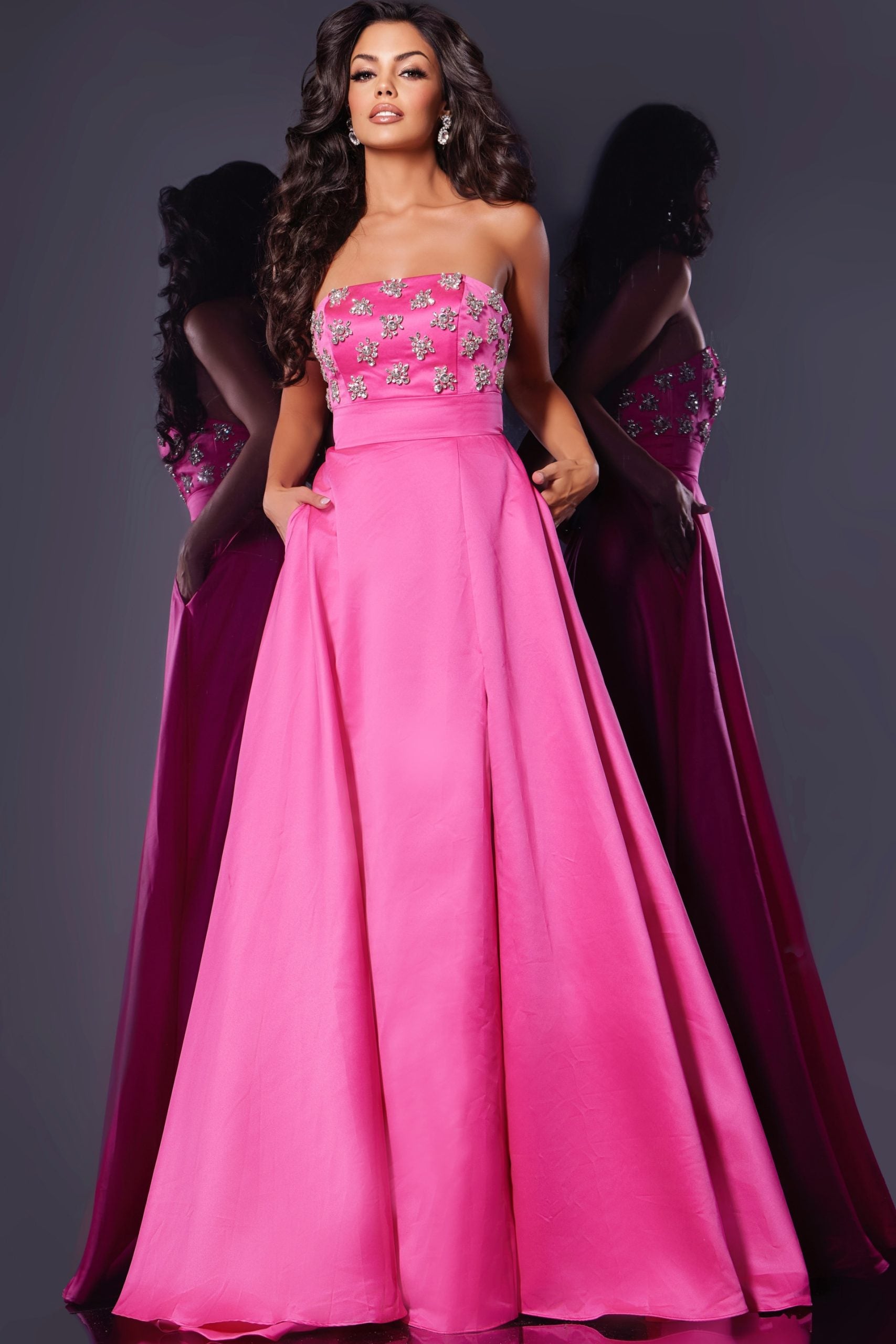 Jovani -43822 Elegant Strapless Embellished Prom A Line Dress