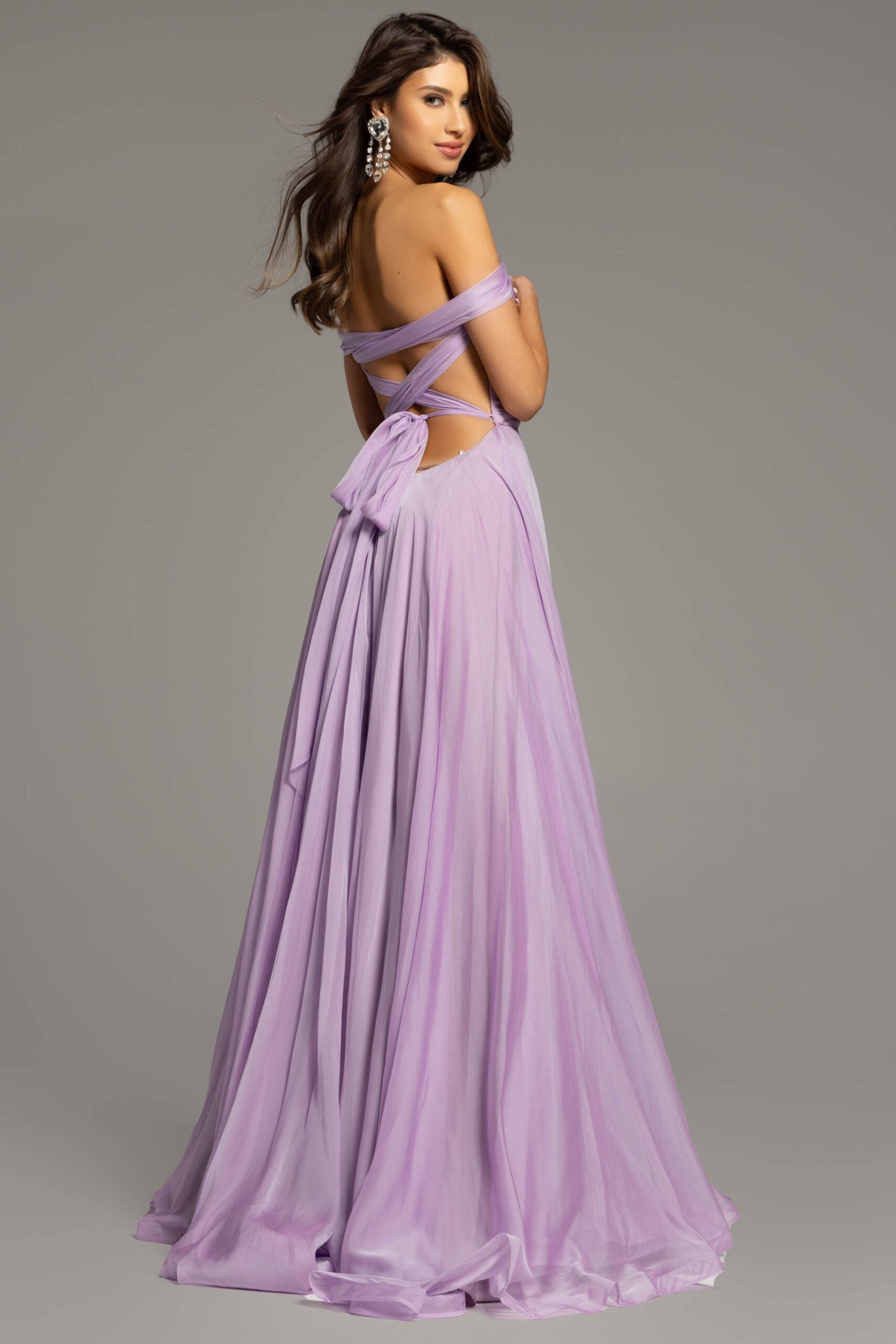 Jovani -43842 Off the Shoulder Prom Gown with Cut-Out Lace Up Back