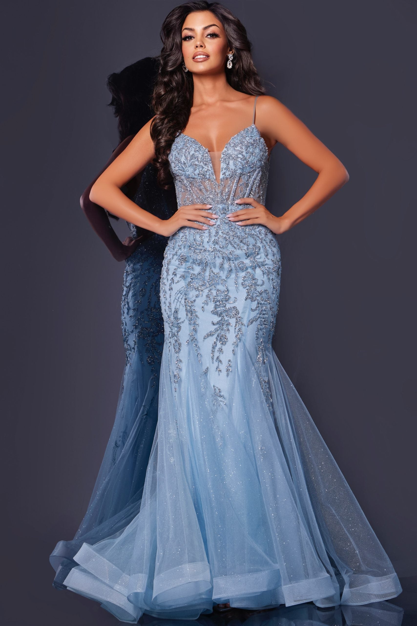 Jovani -43845 Strapless Embellished Mermaid Prom Dress with Floral Appliqué