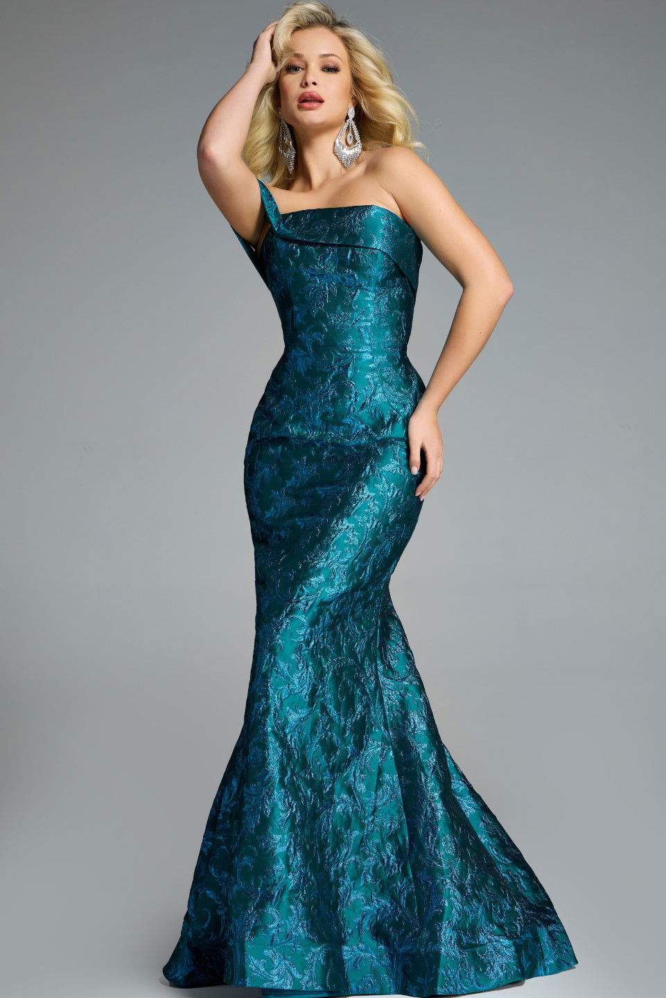 Jovani -43978 Off-Shoulder Floral Mermaid Gown