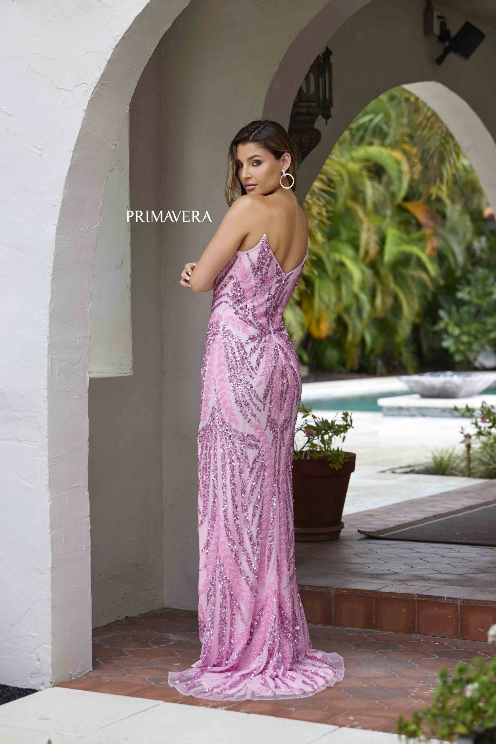 Primavera Couture -4399 V-Neck Beaded Prom Dress