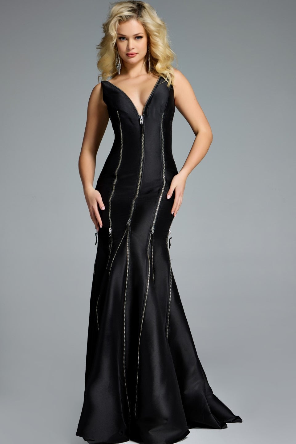 Jovani -44175 V-Neck Mermaid Gown with Zipper