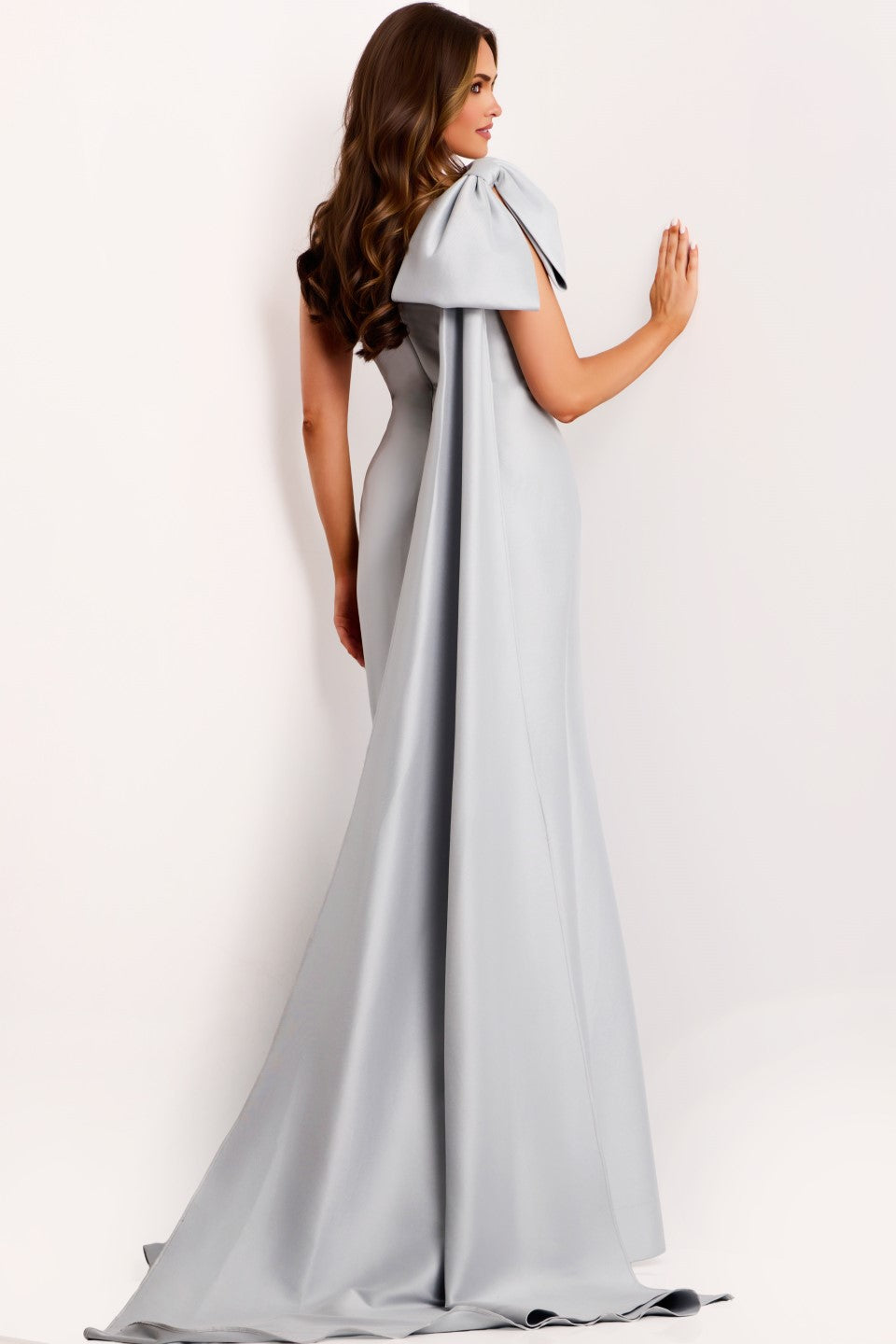 Jovani -44176 One-Shoulder Mermaid Gown with Oversized Bow
