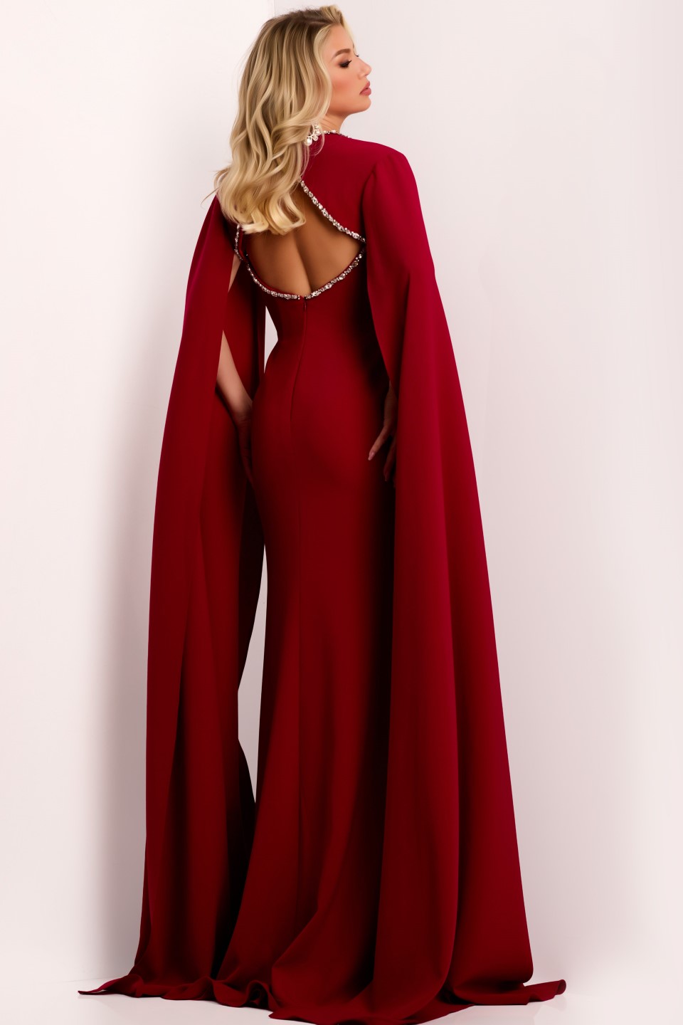 Jovani -44184 Elegant Cape Gown with Crystal Embellishments