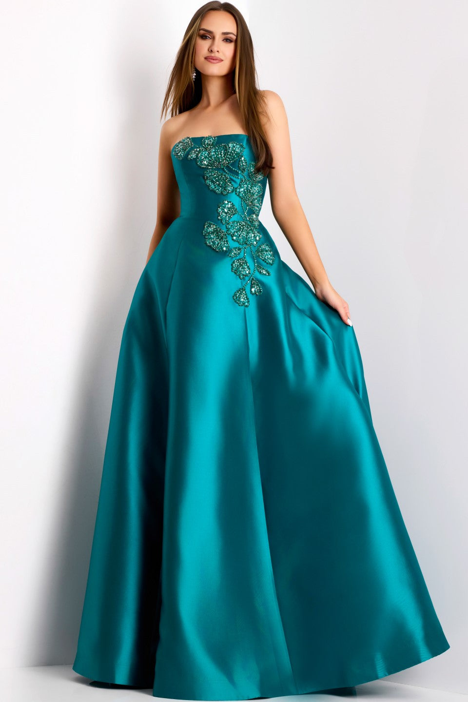 Jovani -44352B Strapless A-Line Gown with Intricate Floral Applique