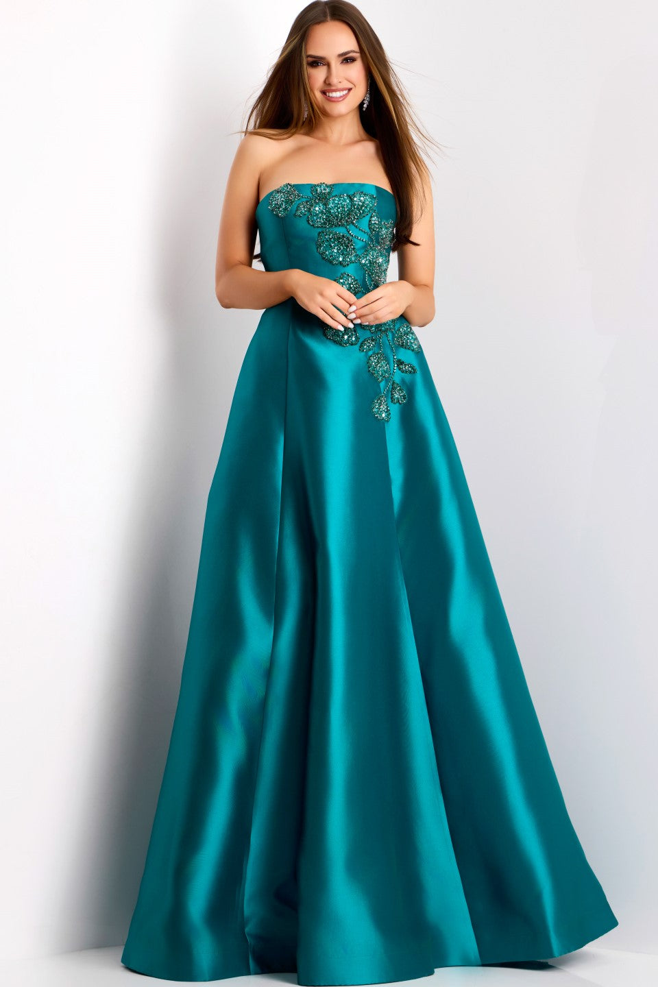 Jovani -44352B Strapless A-Line Gown with Intricate Floral Applique