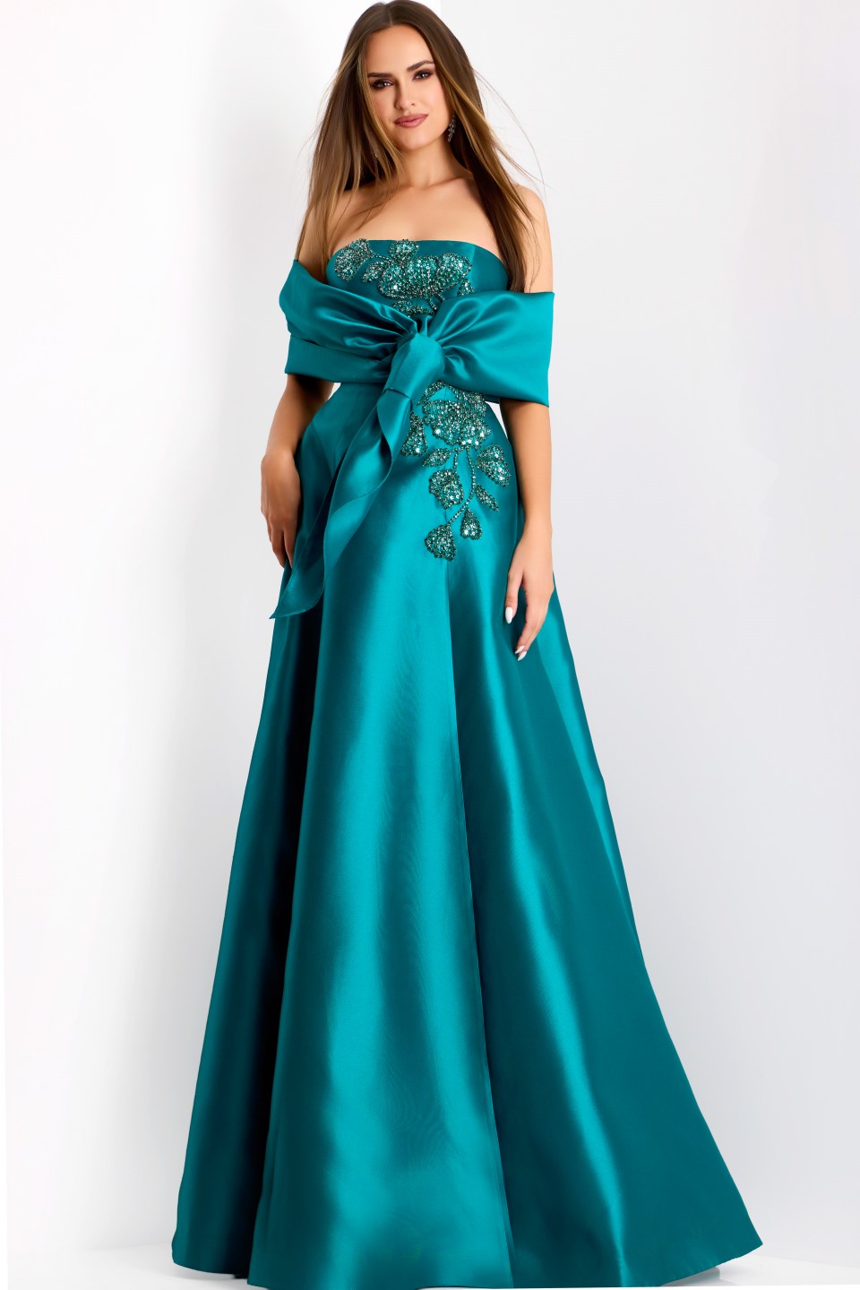 Jovani -44352 Strapless A-Line Gown with Intricate Floral Applique