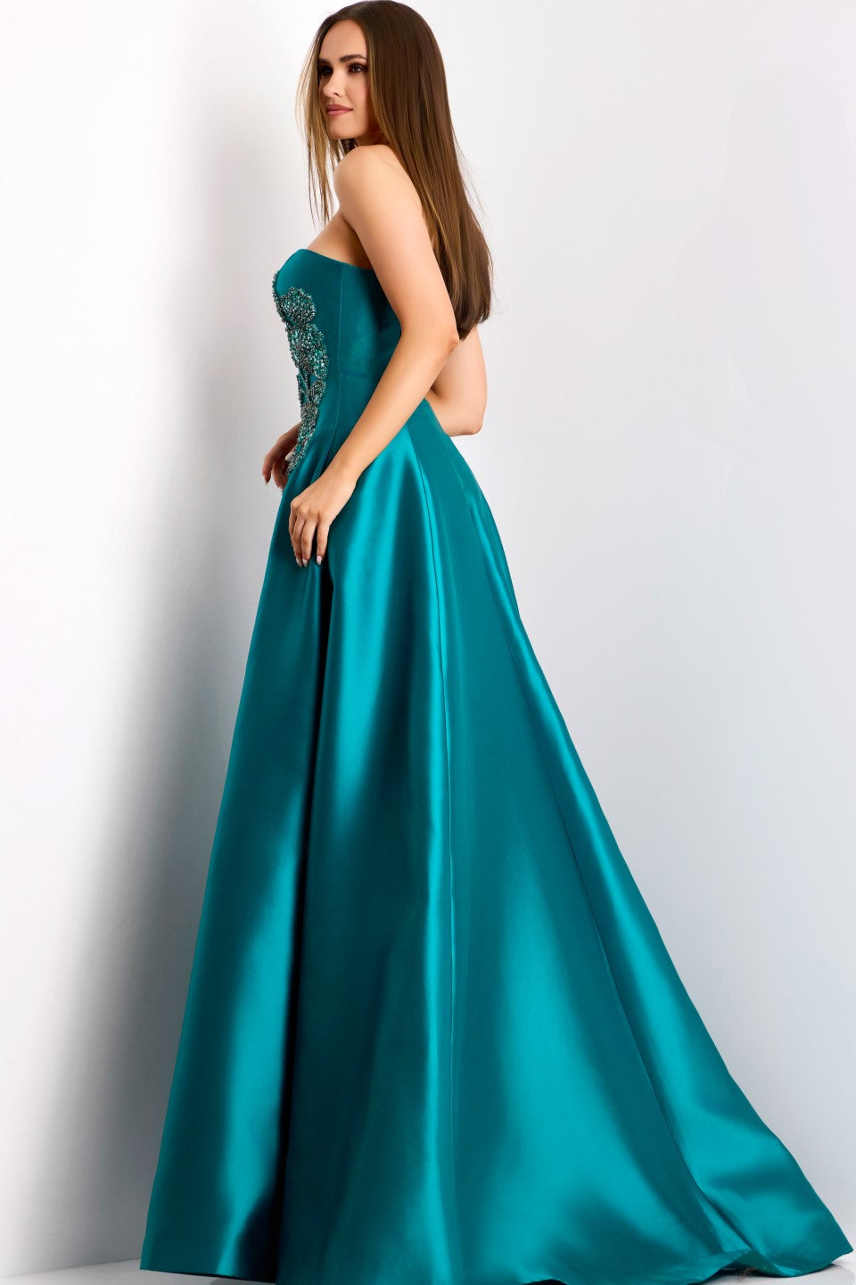 Jovani -44352 Strapless A-Line Gown with Intricate Floral Applique