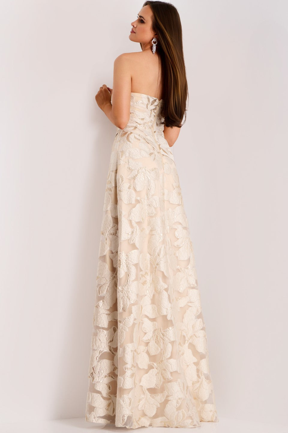 Jovani -44370B Floral Embroidery Strapless A-Line Gown