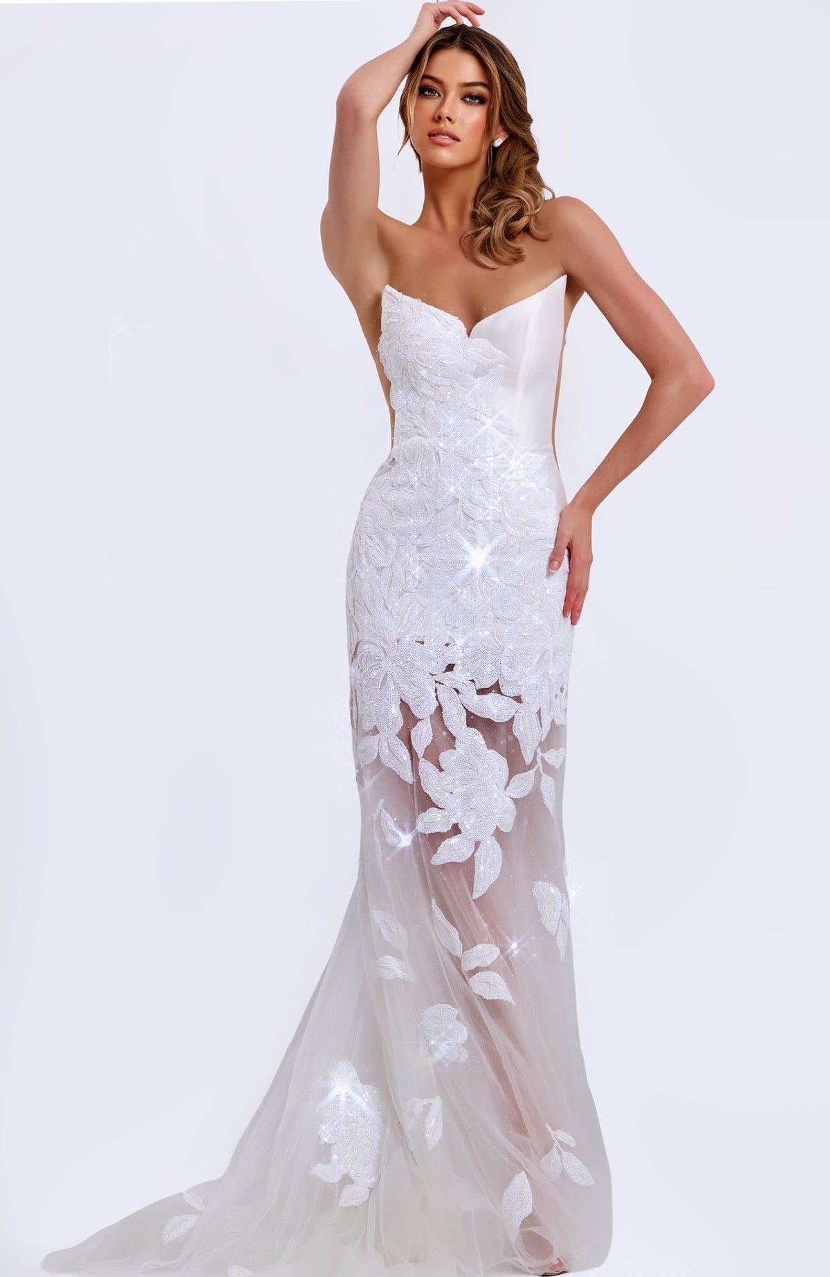 Jovani -44437B Floral Embroidered Sweetheart Sheath Gown