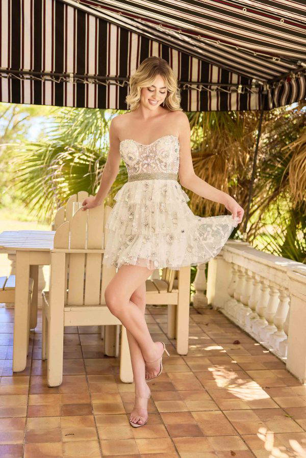 Primavera Couture -4463 Sequined And Floral Beaded Sweetheart Strapless Short Dress