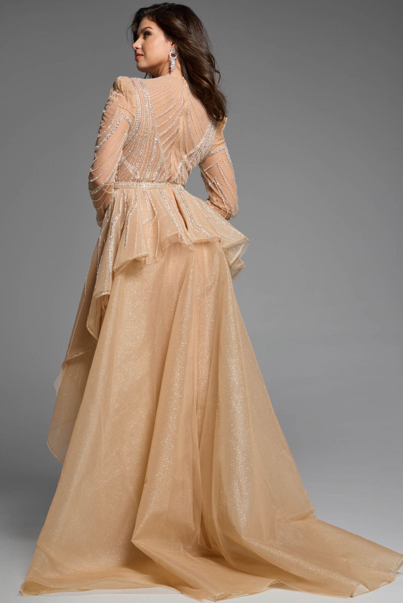 Jovani -44841 Beaded Embellished Long Sleeve Gown