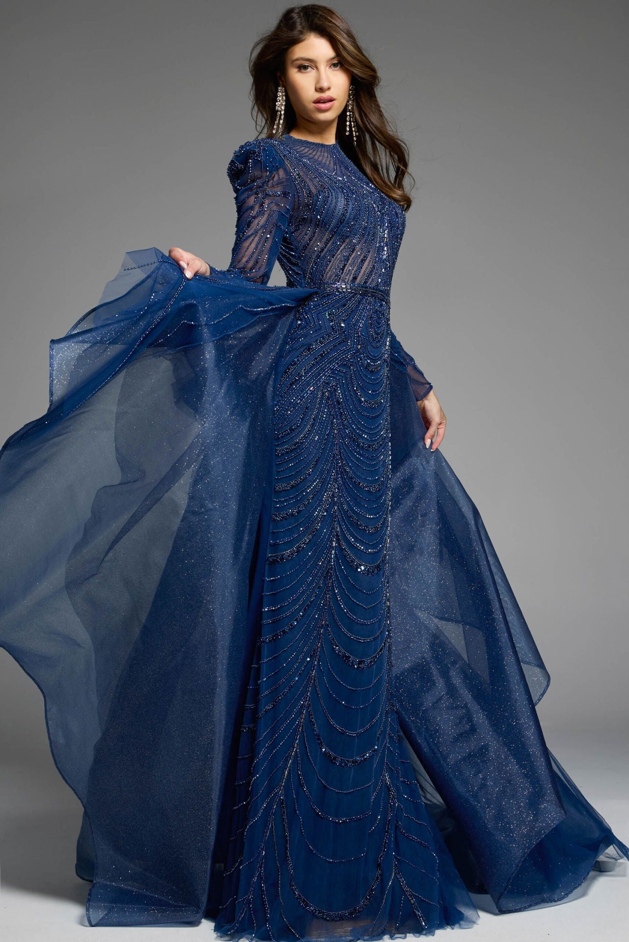 Jovani -44841 Beaded Embellished Long Sleeve Gown
