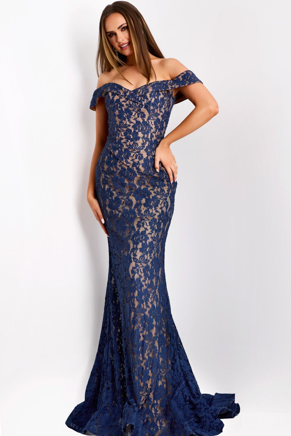 Jovani -44862 Off-The-Shoulder Sweetheart Neck Lace Gown