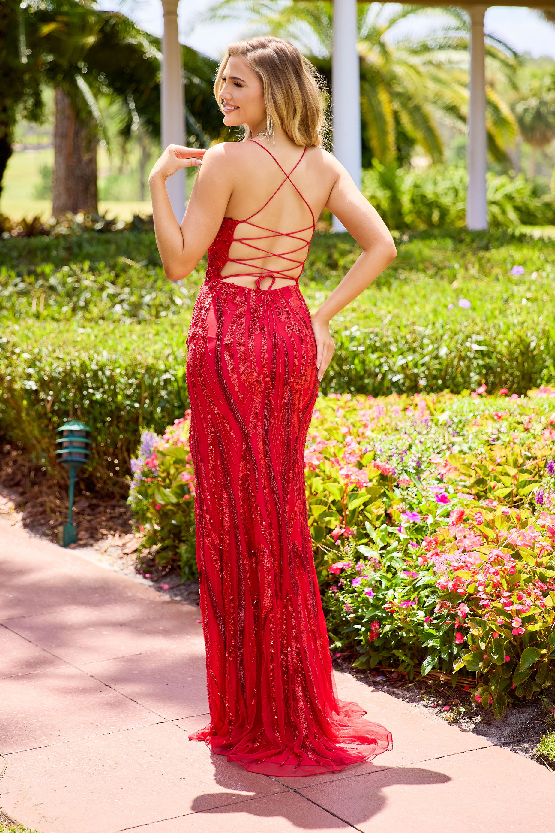 Primavera Couture -4513 Fully Sequined backlace long gown.