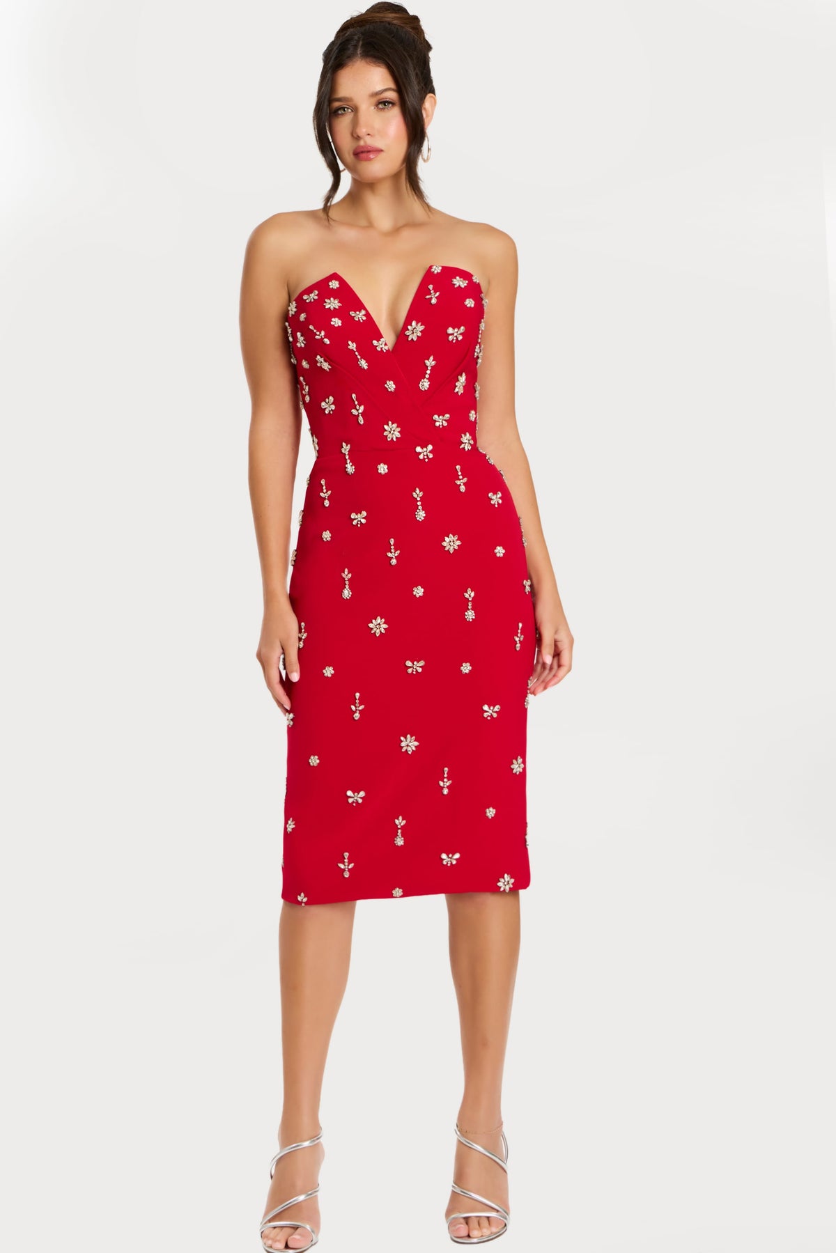 Jovani -45249B Embellished V-Neck Sheath Tea-length Gown