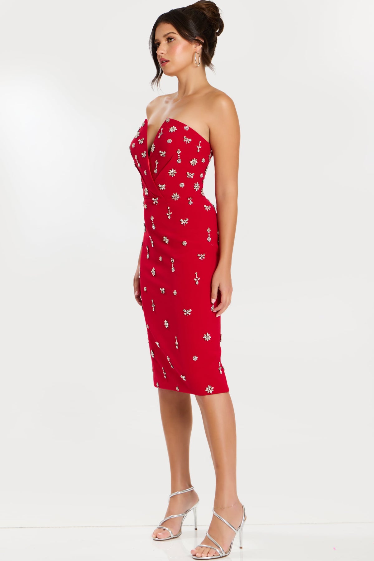 Jovani -45249 Embellished V-Neck Sheath Tea-length Gown