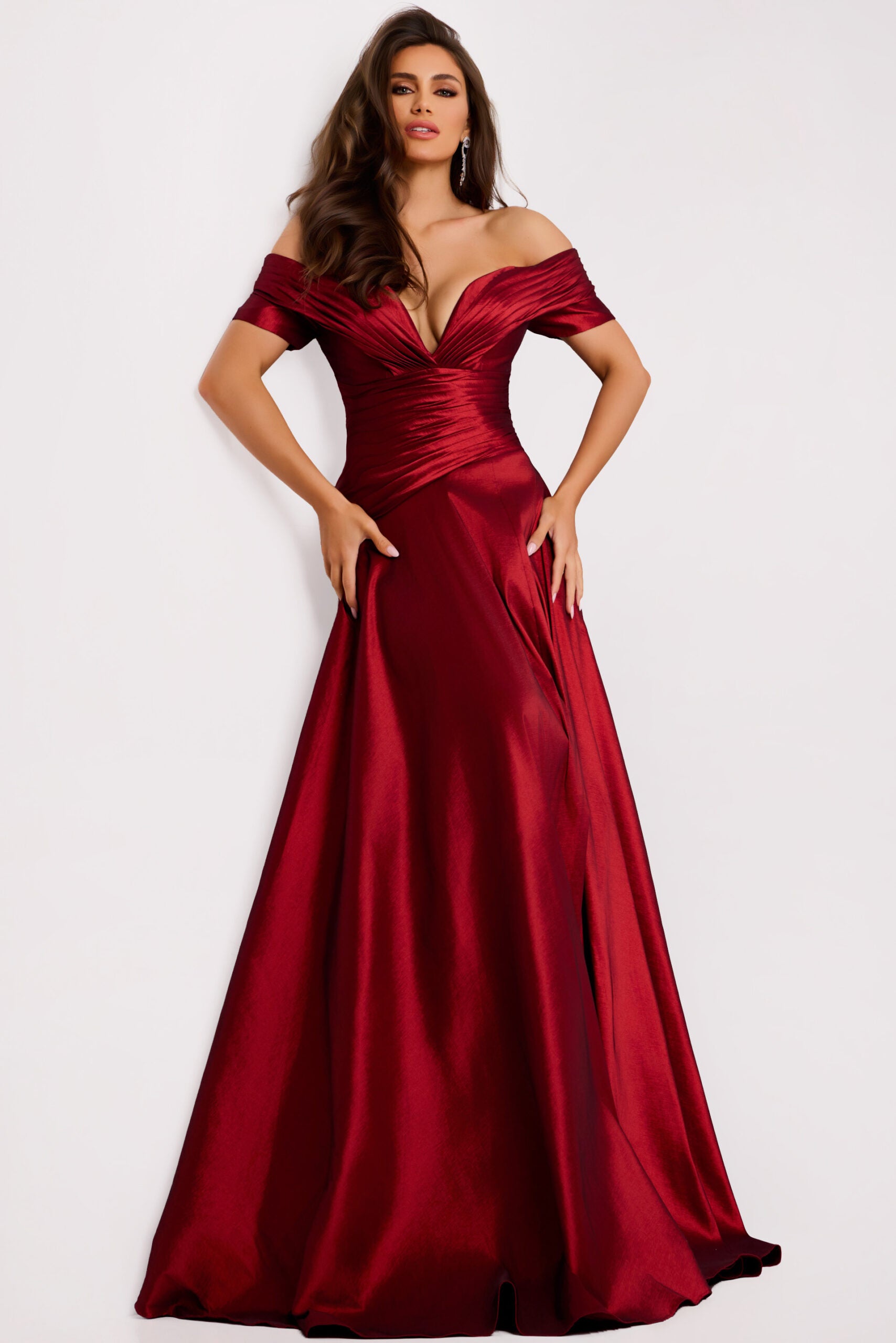 Jovani -45276B Off-the-Shoulder A-Line Gown with Pleated Bodice