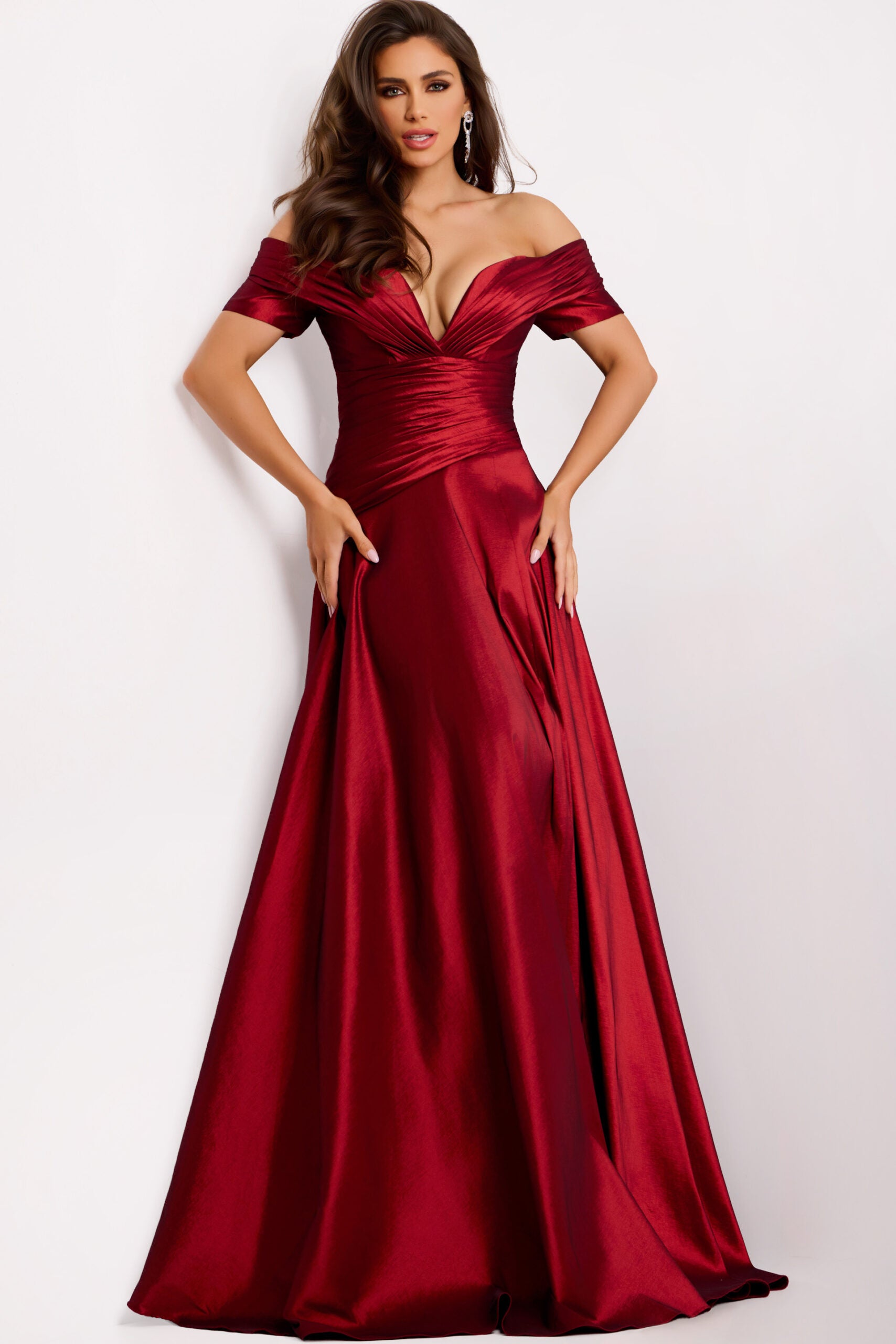 Jovani -45276B Off-the-Shoulder A-Line Gown with Pleated Bodice