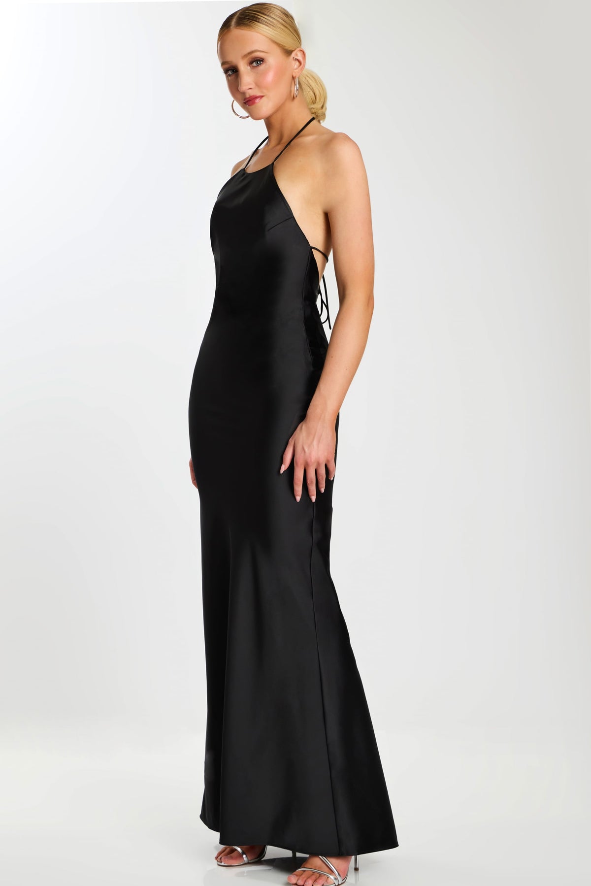 Jovani -45445B Satin Halter Column Gown