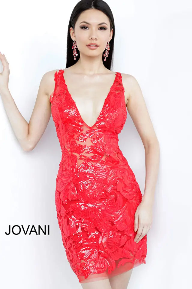 Jovani -4552 Embellished Fitted Short Cocktail Dress