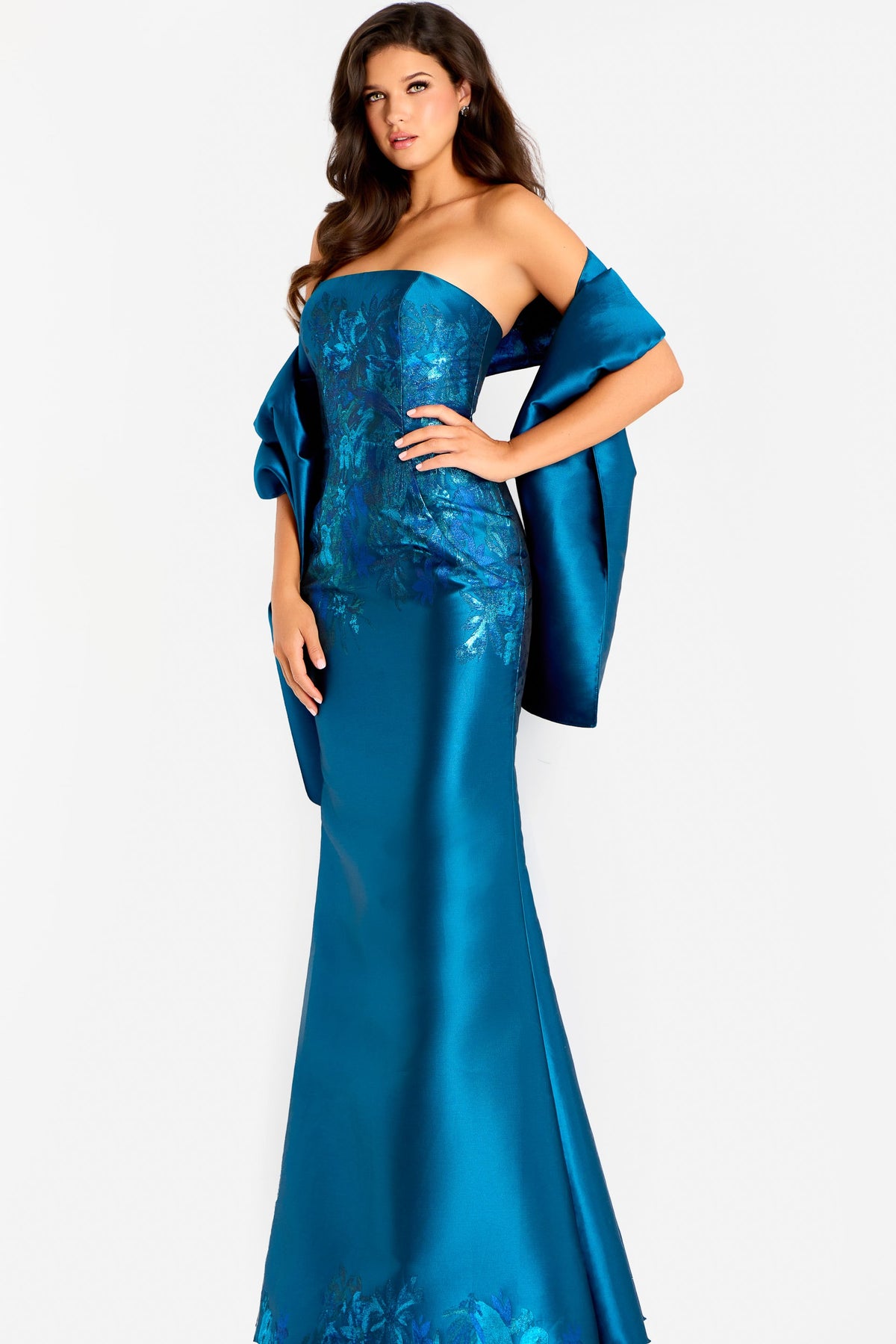 Jovani -45577 Floral Embroidery Strapless Column Gown