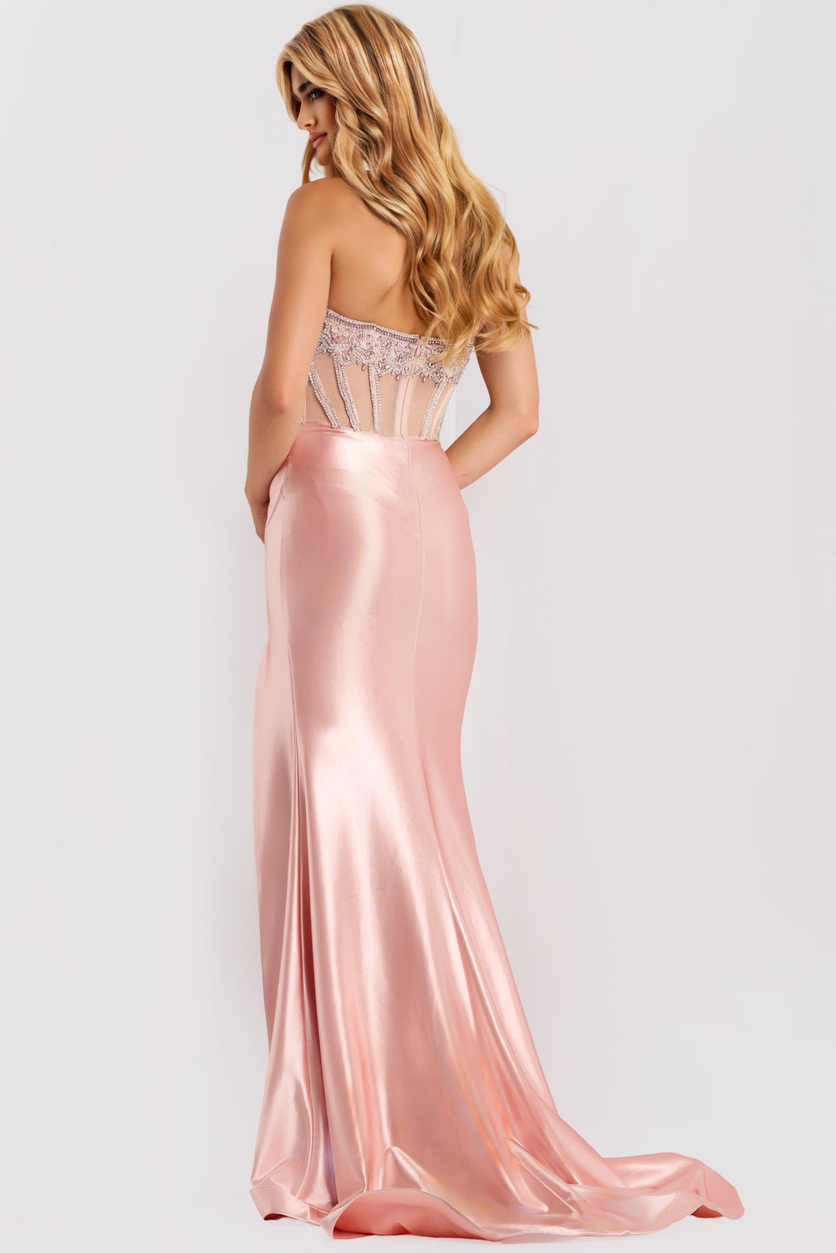 Jovani -45593 Embellished Satin Scoop Sheath Gown