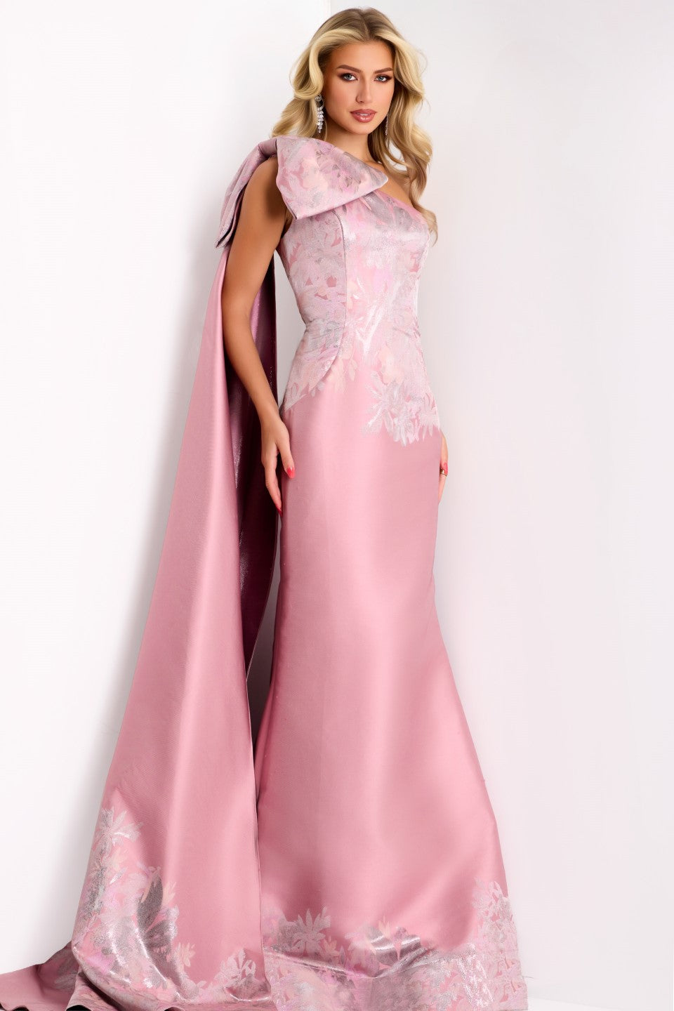 Jovani -45615 Asymmetric Gown with Floor-Length Train