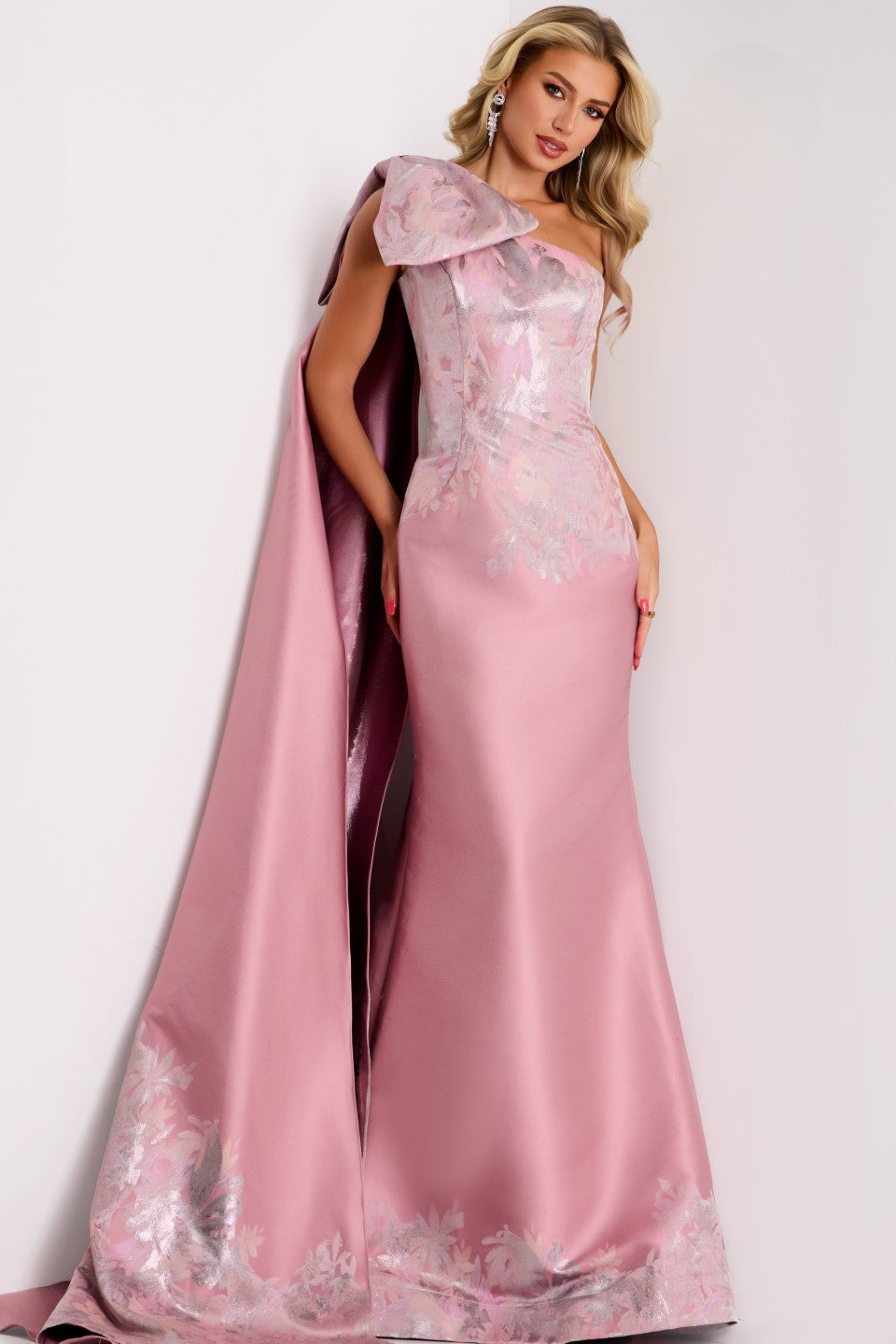 Jovani -45615 Asymmetric Gown with Floor-Length Train