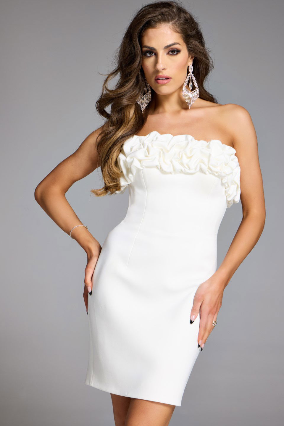 Jovani -42574B Strapless Short Dress with Ruffled Bodice